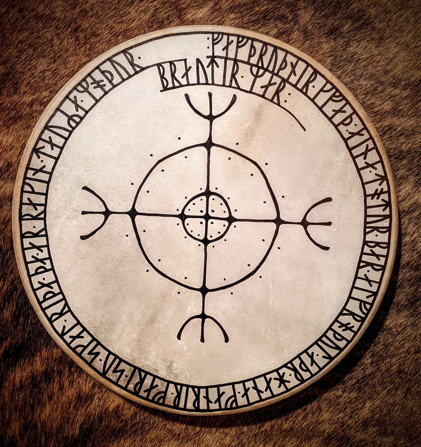 Ragnarök Sun 16" Goat Hide Shaman Drum | Hand Painted Rune Art | Norse Pagan Drum | Nordic Drum