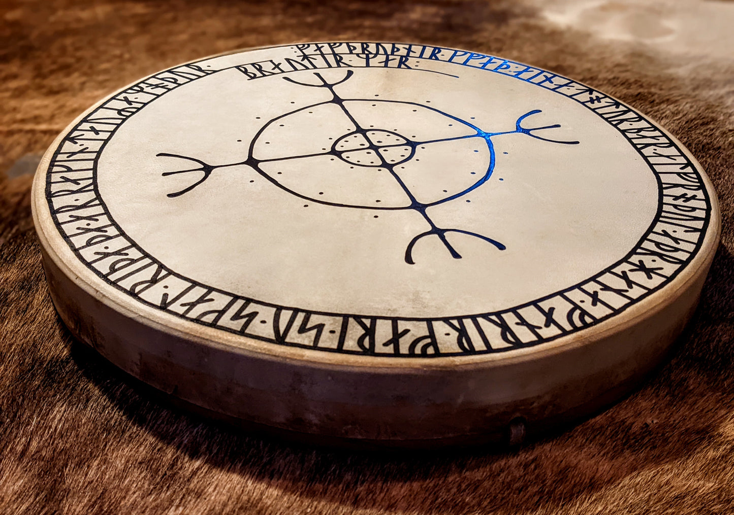 Ragnarök Sun 16" Goat Hide Shaman Drum | Hand Painted Rune Art | Norse Pagan Drum | Nordic Drum