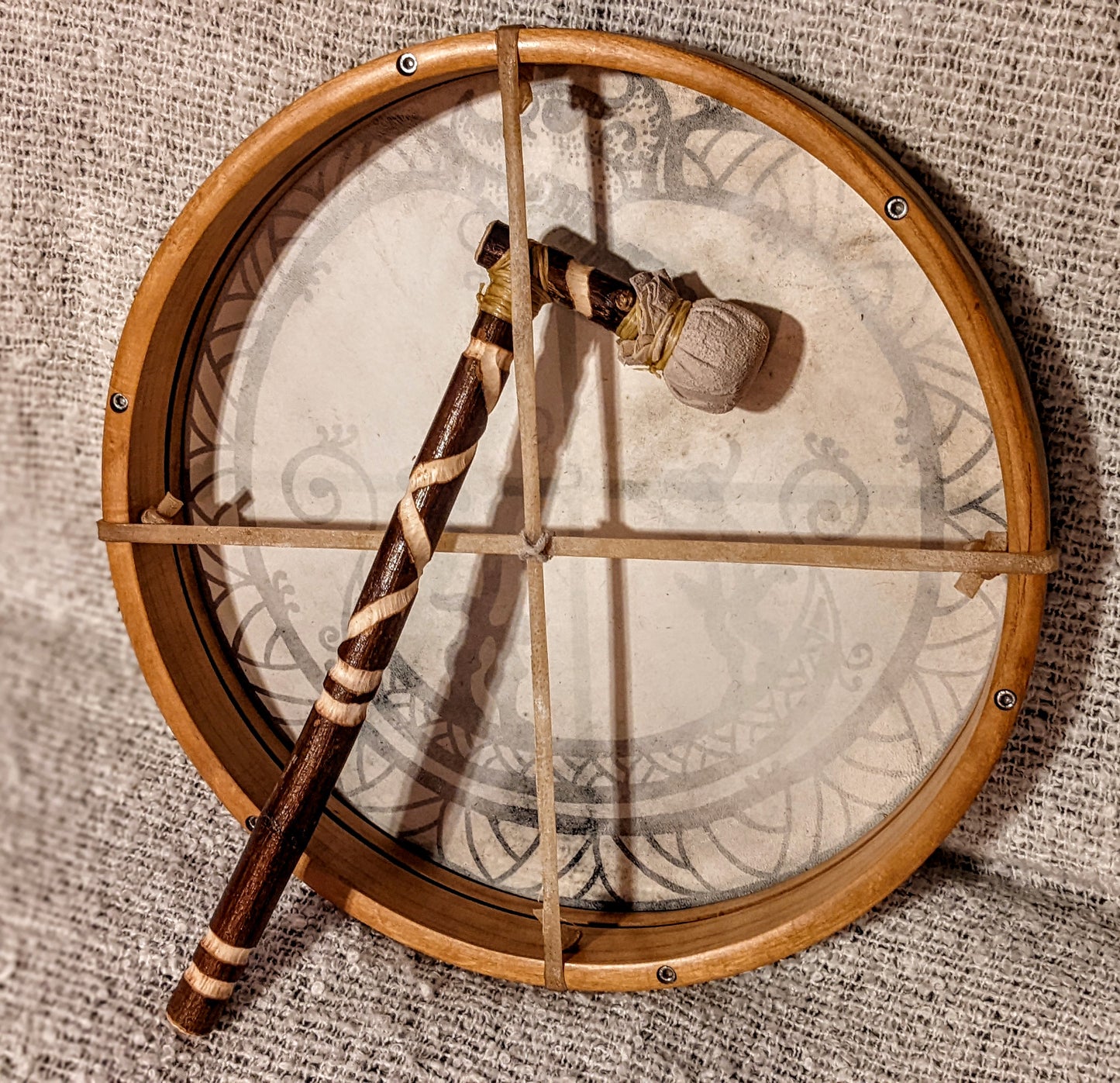 Thor Hymir Fishing For Jormungandr 16" Goat Hide Shaman Drum | Hand Painted Primitive Nordic Art | Norse Pagan Drum | Nordic Drum