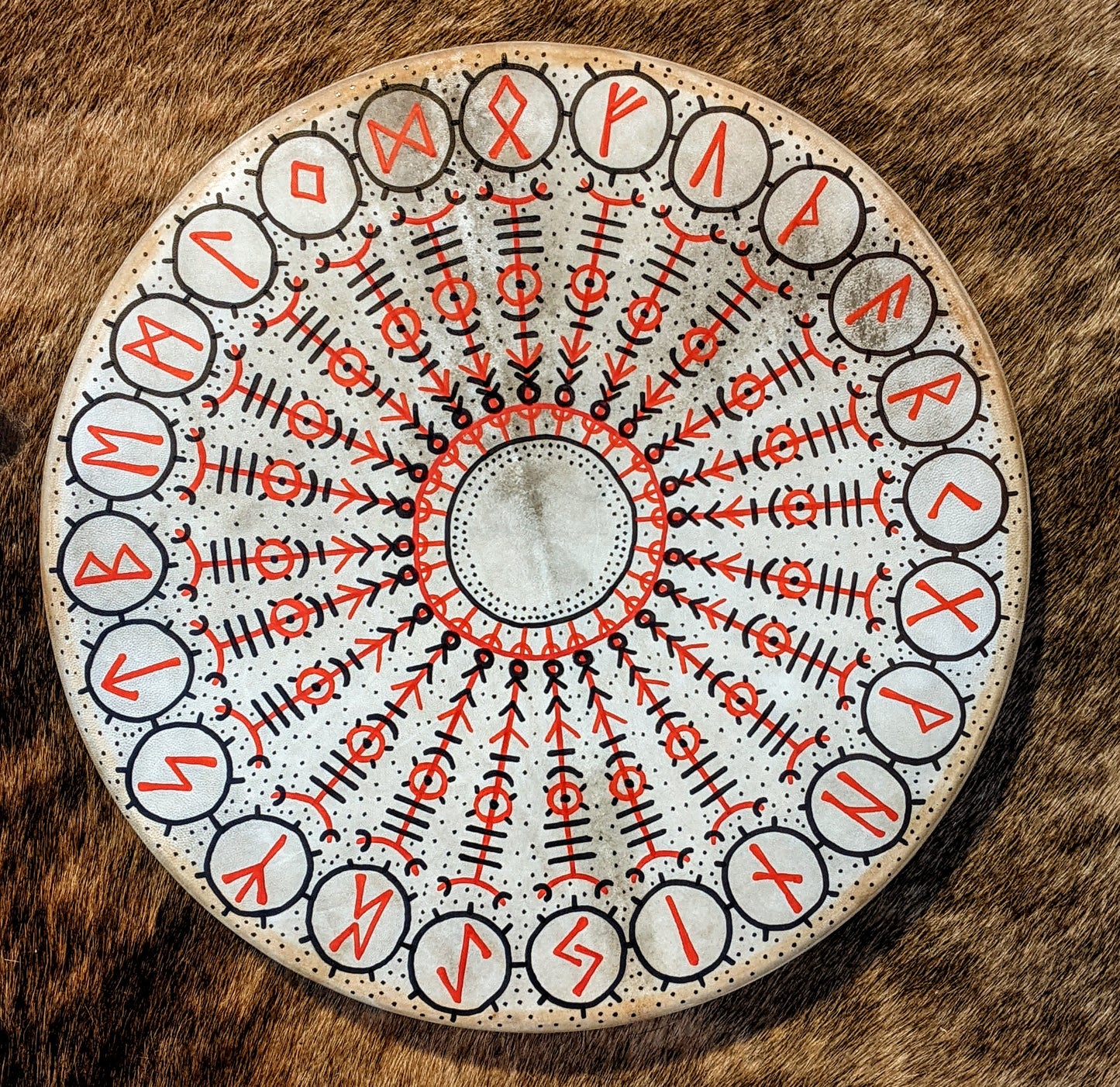 Futhark 16" Goat Hide Shaman Drum | Hand Painted Rune Art | Norse Pagan Drum | Nordic Drum