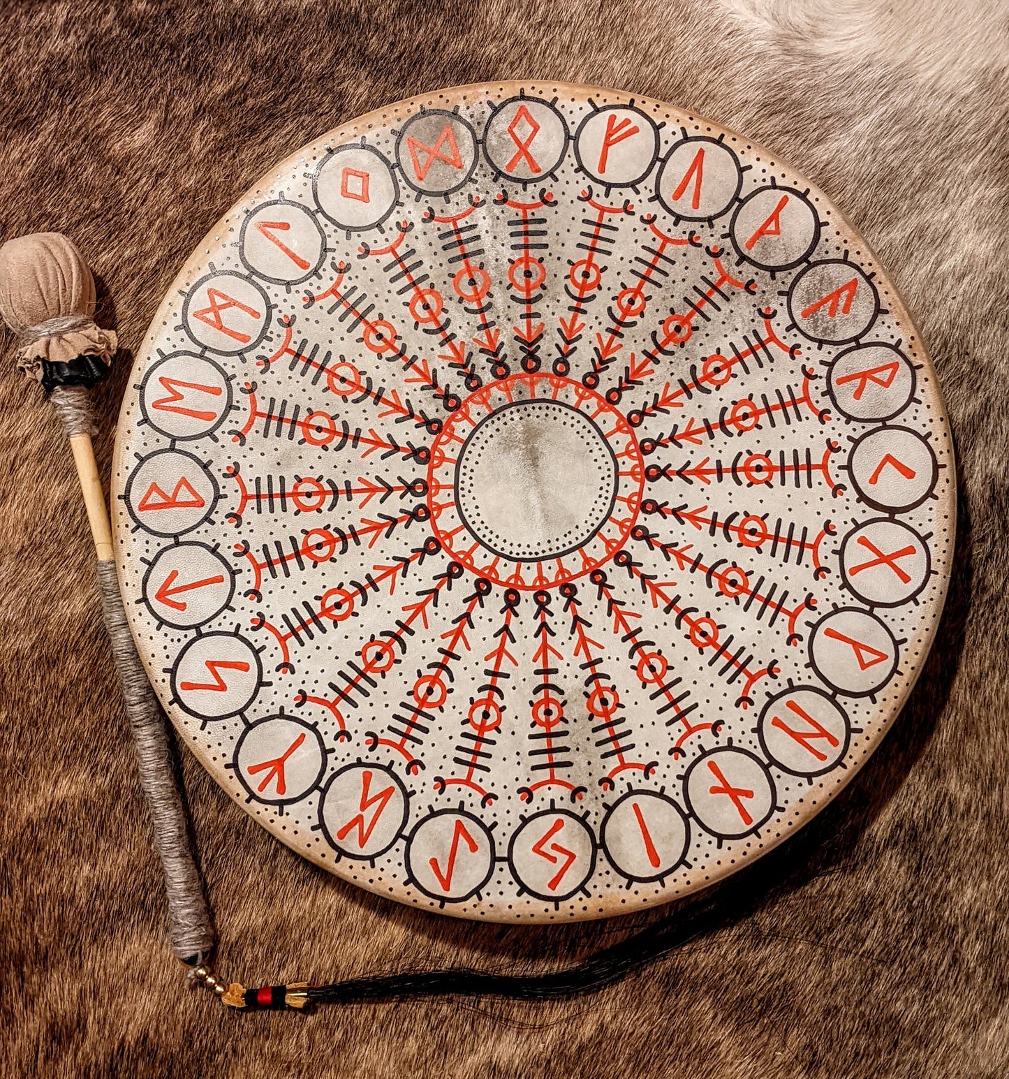Futhark 16" Goat Hide Shaman Drum | Hand Painted Rune Art | Norse Pagan Drum | Nordic Drum