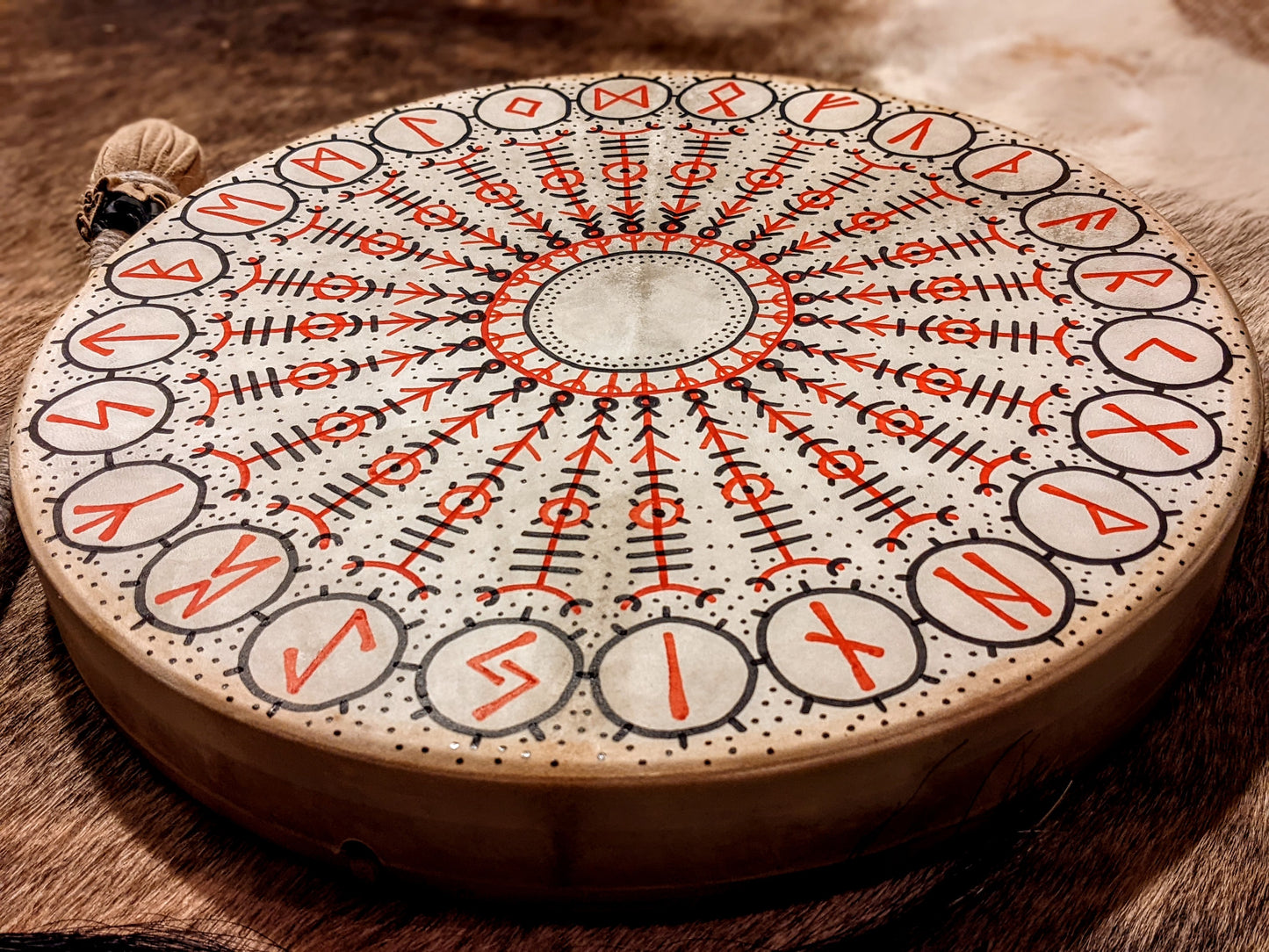 Futhark 16" Goat Hide Shaman Drum | Hand Painted Rune Art | Norse Pagan Drum | Nordic Drum