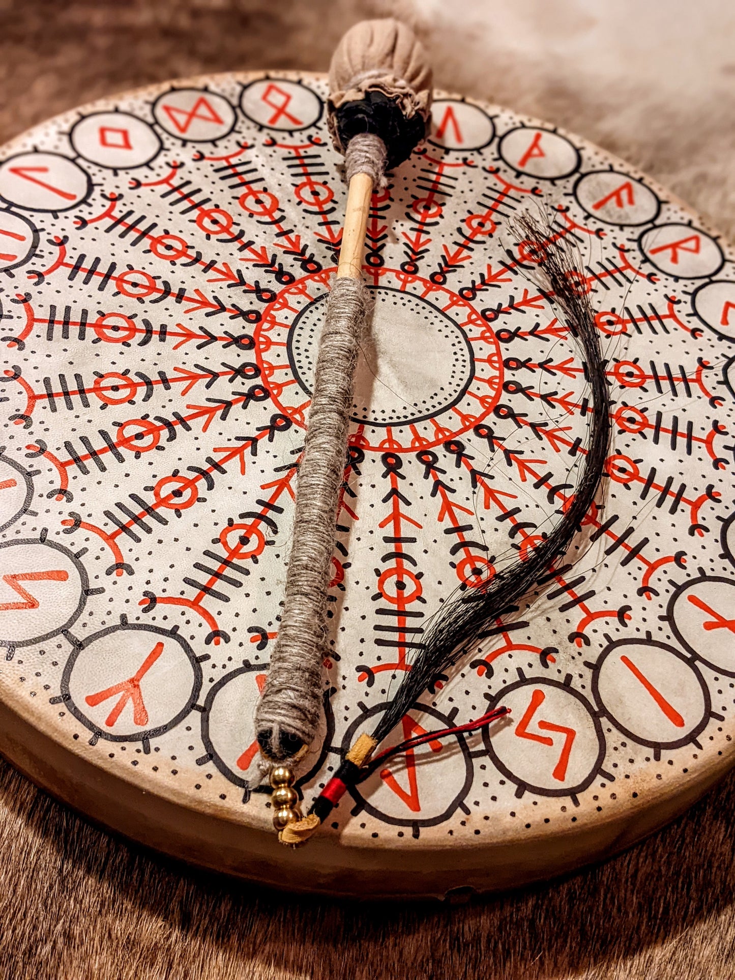 Futhark 16" Goat Hide Shaman Drum | Hand Painted Rune Art | Norse Pagan Drum | Nordic Drum