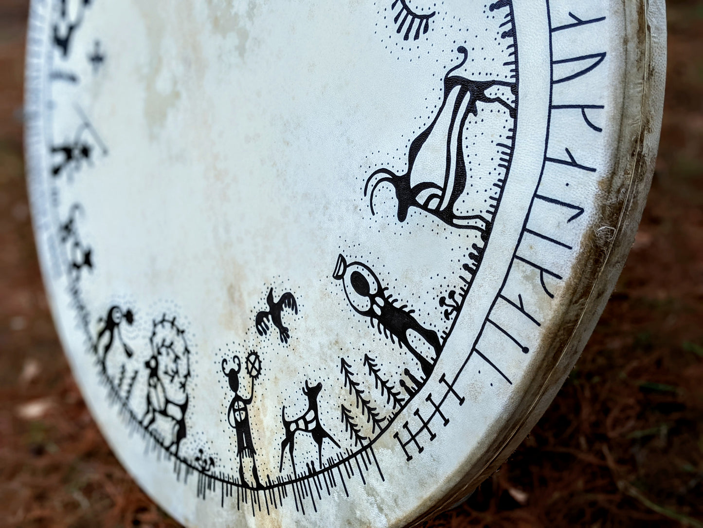 Water Song | Shaman Song Double Sided Goat Hide 38" Drum with Beads For Rain/Wave/Storm Effect