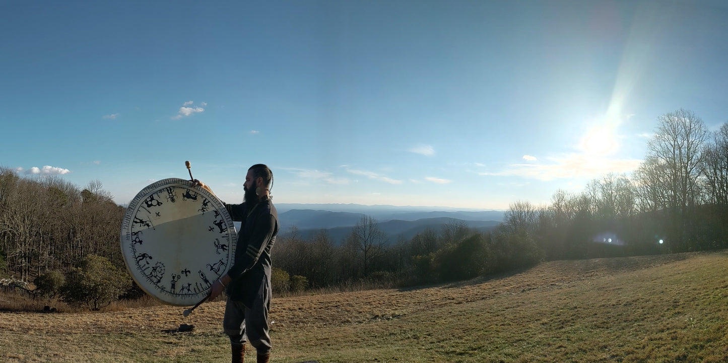 Water Song | Shaman Song Double Sided Goat Hide 38" Drum with Beads For Rain/Wave/Storm Effect