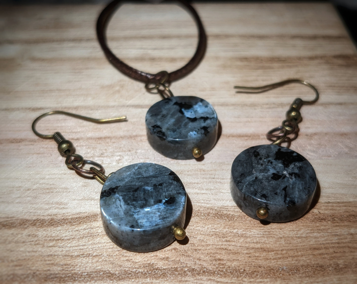 Larvikite (Mined in Larvik, Norway) Earrings & Necklace Set | Norwegian Labradorite