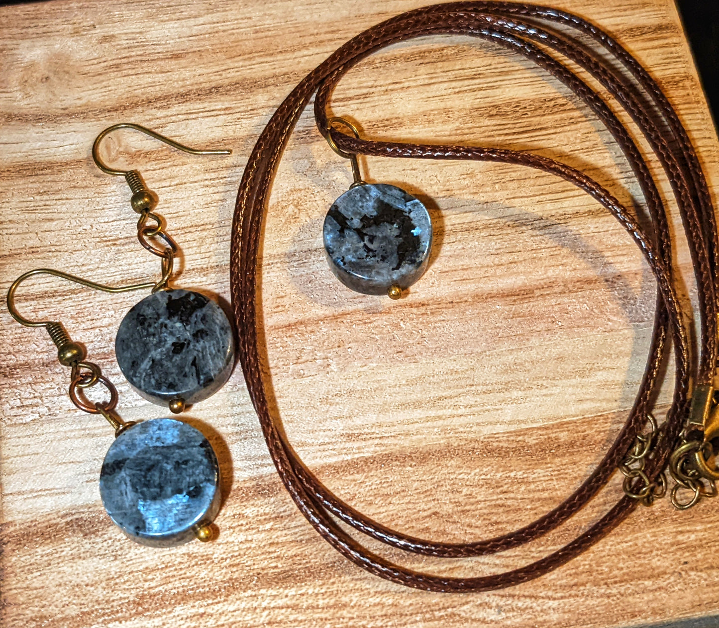 Larvikite (Mined in Larvik, Norway) Earrings & Necklace Set | Norwegian Labradorite