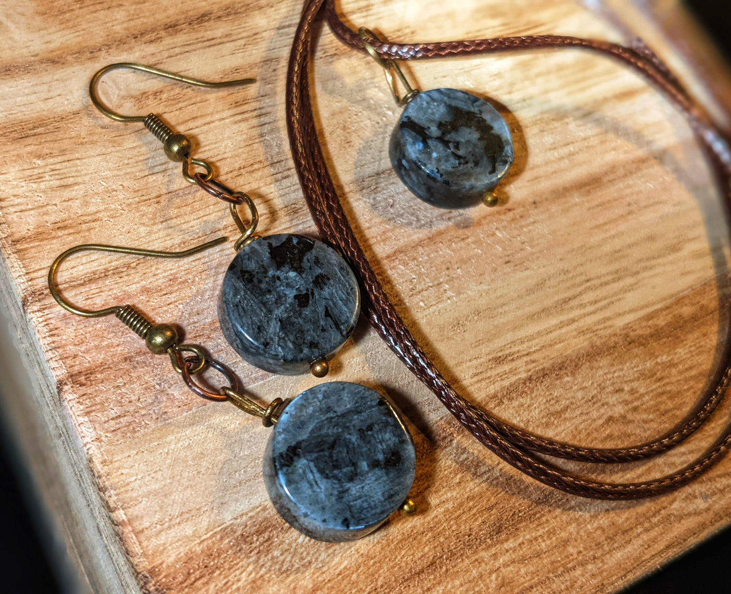 Larvikite (Mined in Larvik, Norway) Earrings & Necklace Set | Norwegian Labradorite