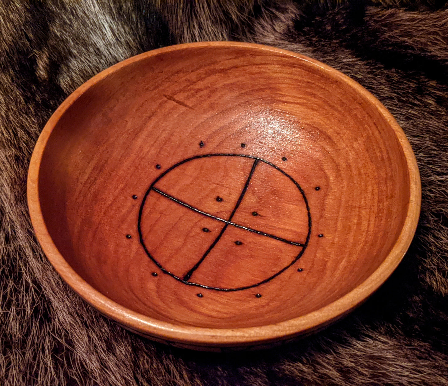 Hand Turned Solid Cherry Wood Elder Futhark Rune Blot & Offering Bowl Altar Dish | Plate | Asatru Heathen Norse Pagan