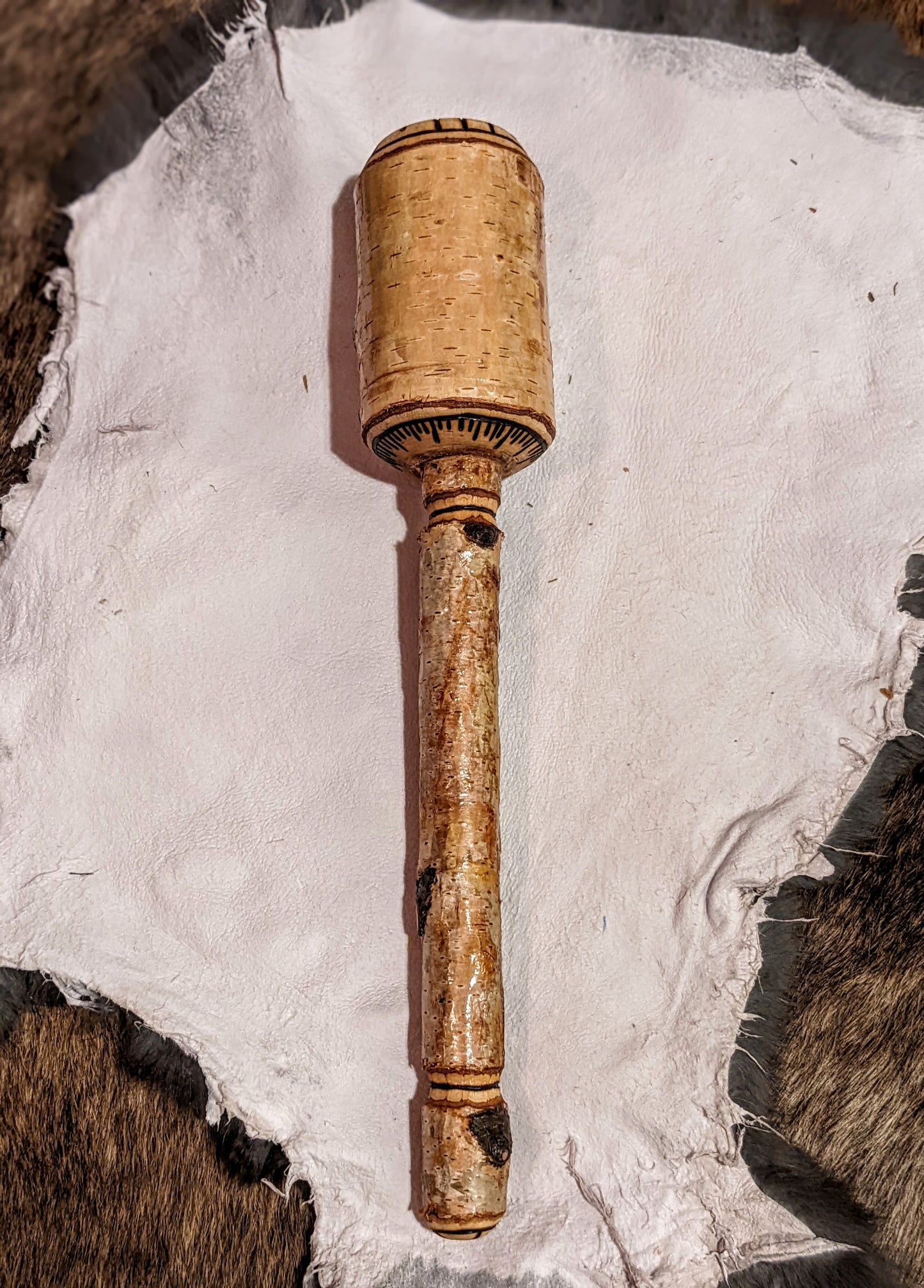 Morning Sun Hollowed Birch Branch Rattle | Sunwheel Art | Primitive Norse Pagan Art