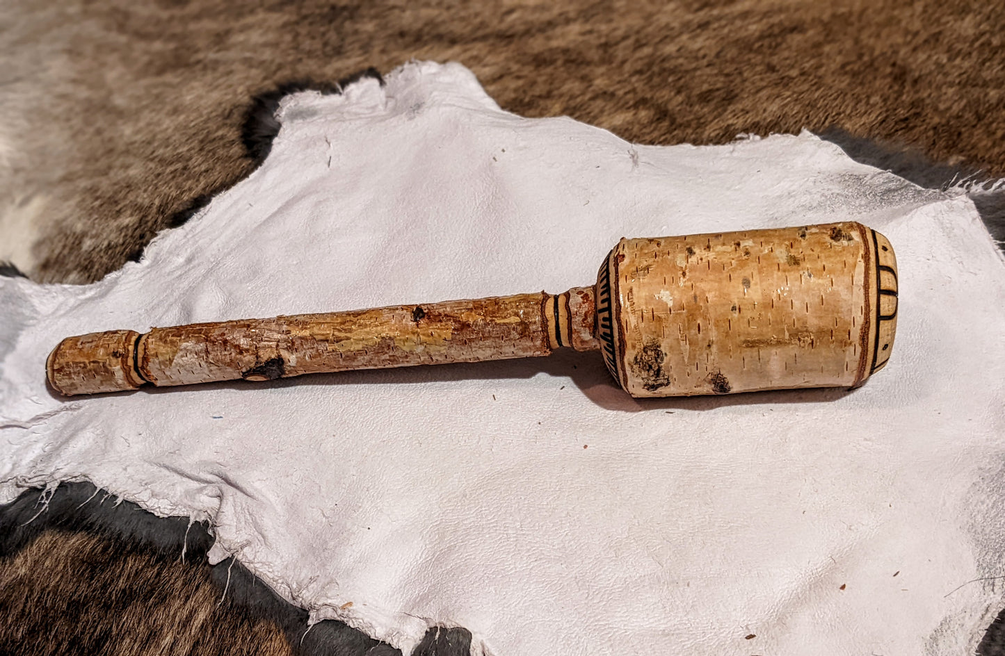 Morning Sun Hollowed Birch Branch Rattle | Sunwheel Art | Primitive Norse Pagan Art