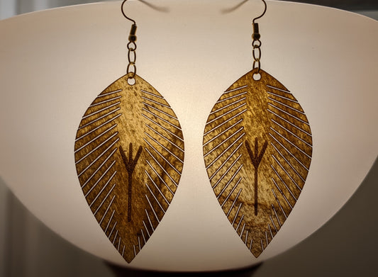 Bear Hide Feather Earrings | Algiz Leather Earrings