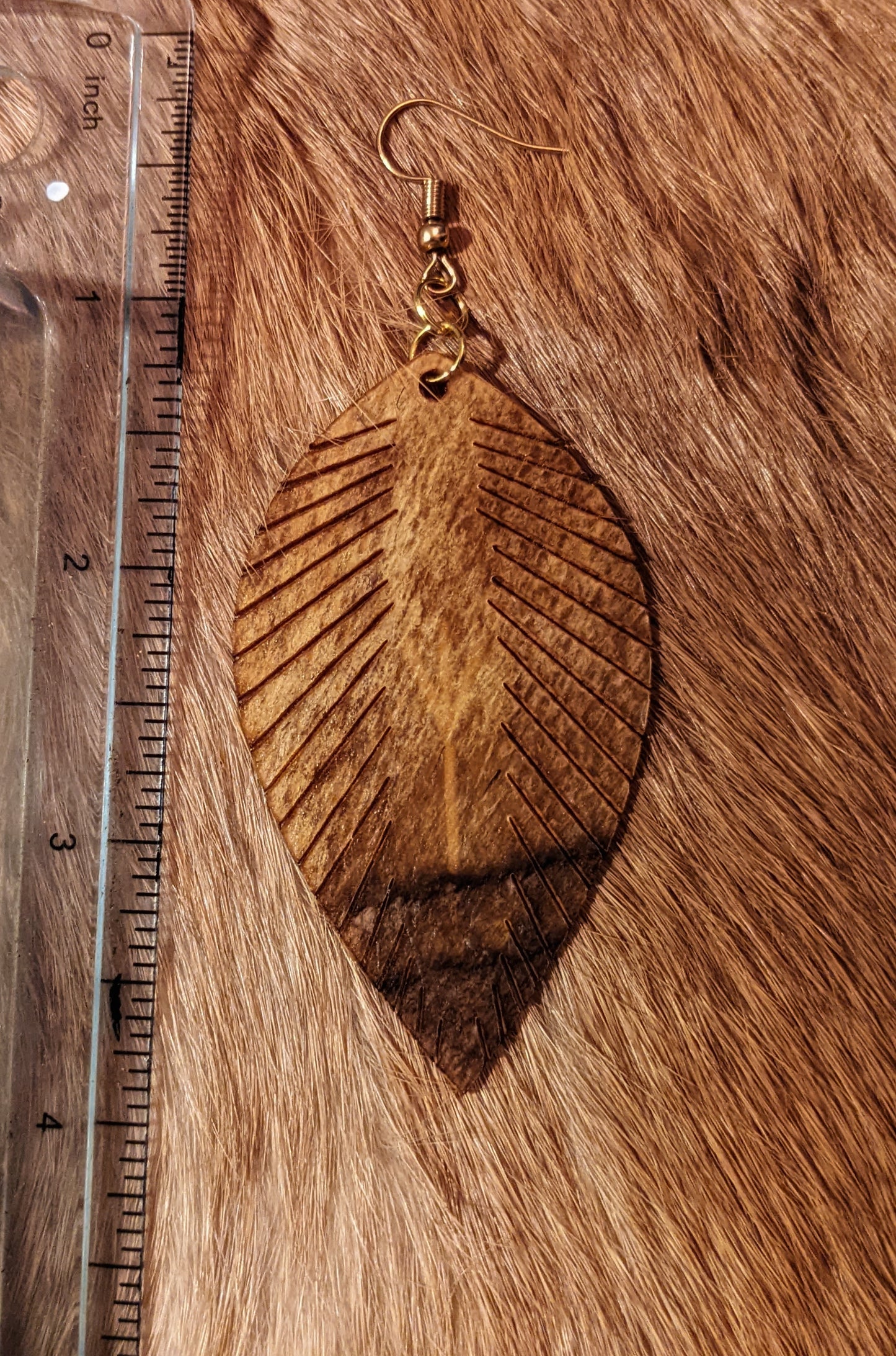 Bear Hide Feather Earrings | Algiz Leather Earrings