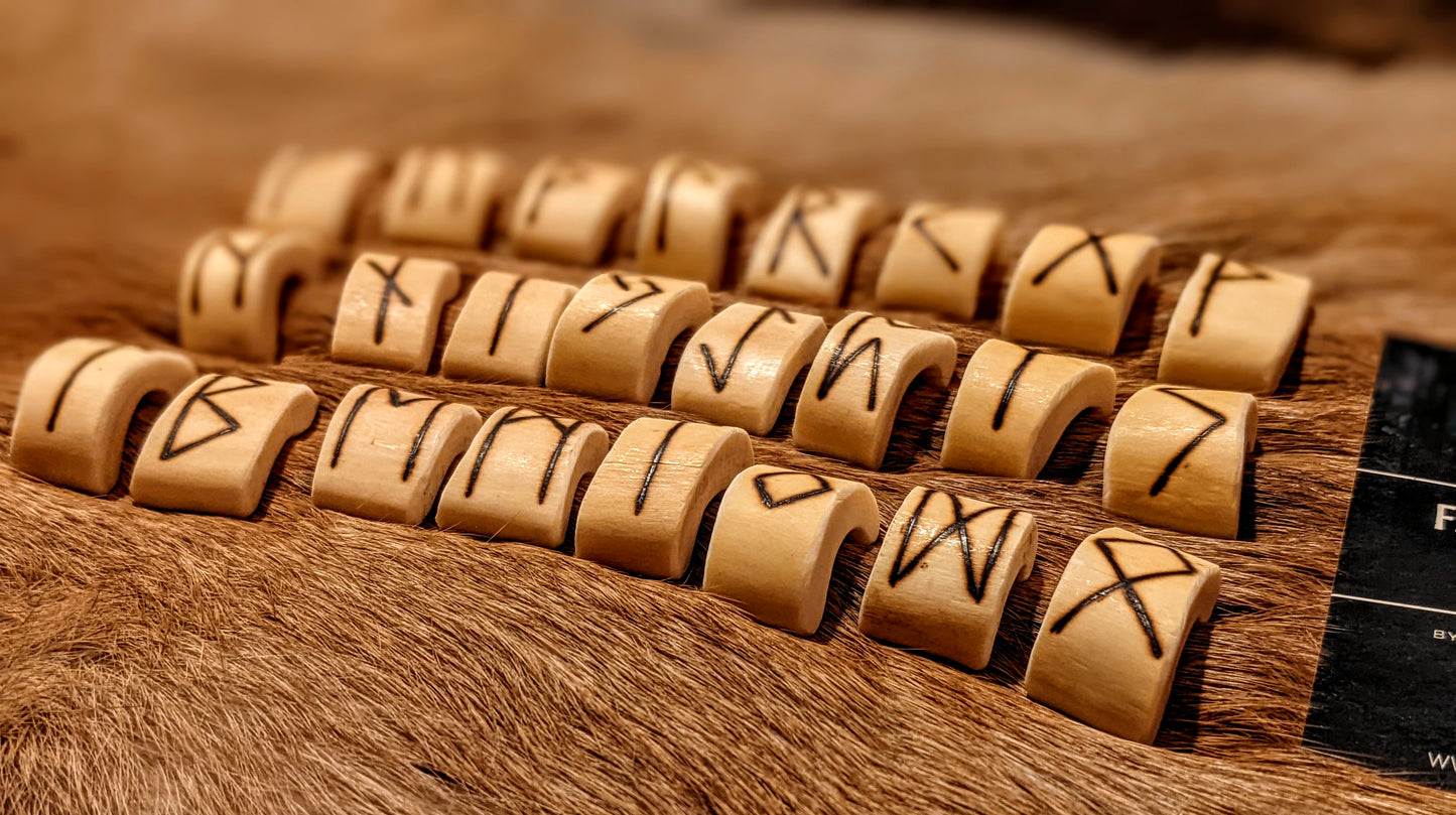 Elk Bone Runes | 24 Hand Cut & Burned Elder Futhark Runes