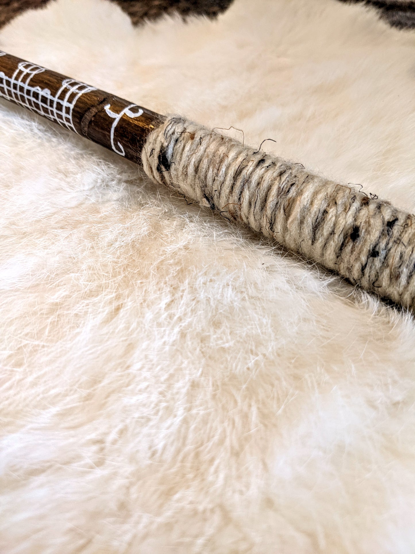 Varnarstafur Valdemars Stave | Happiness & Favor | Elk Hide + Bone | Norse Shaman Rattle Alder Handle Leather Hand Sewn