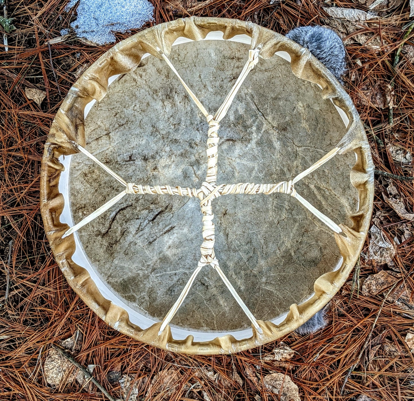 15 Inch Elk Hide Drum + Beater | Hand Painted Norse Elk Art | Rabbit Fur Head