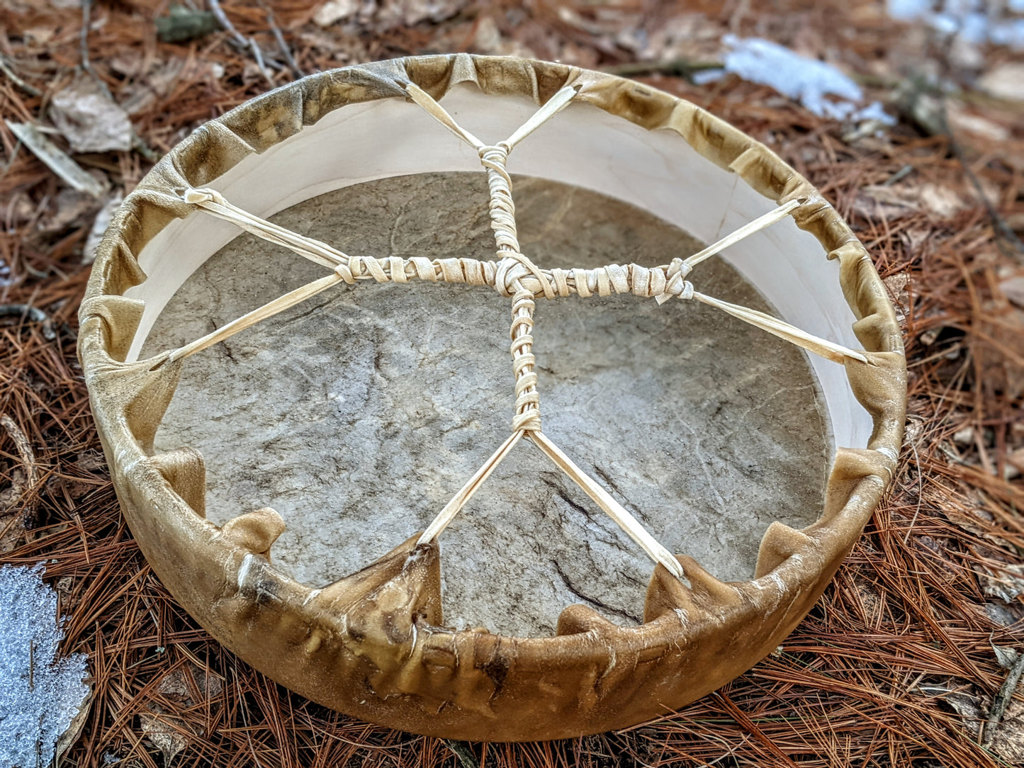 15 Inch Elk Hide Drum + Beater | Hand Painted Norse Elk Art | Rabbit Fur Head
