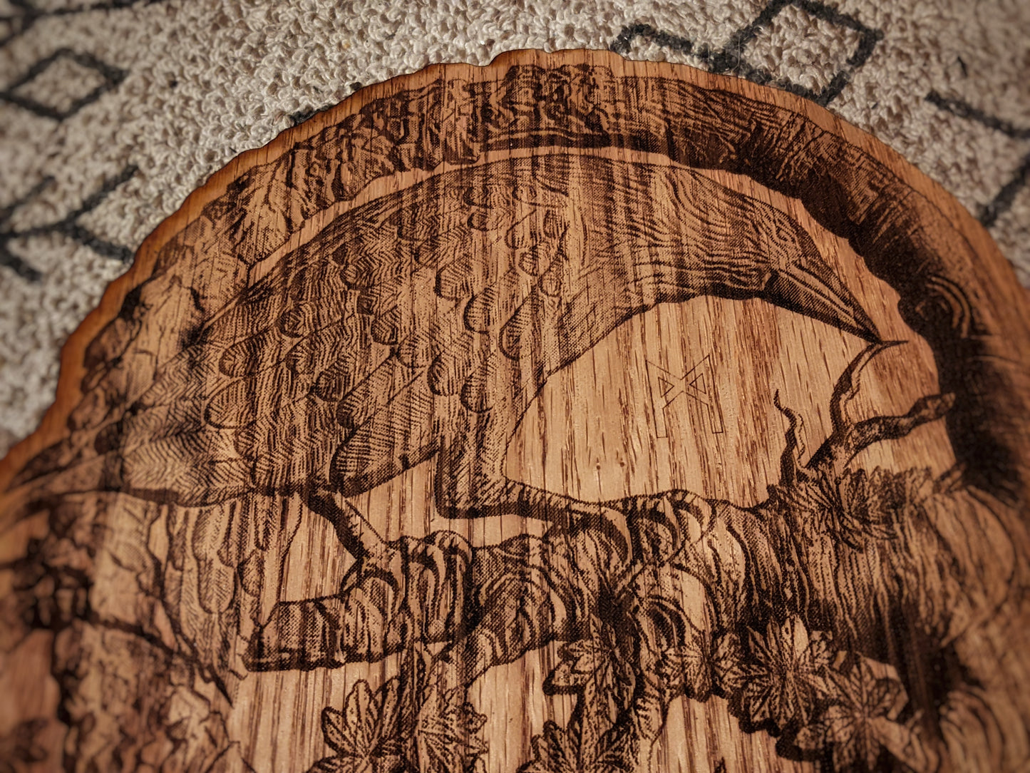 17.5" x 10.75" (44.45cm x 27) Huginn + Muninn Odin's Ravens Oak Engraved Wall Hanging | Norse Pagan | Asatru Altar Plate