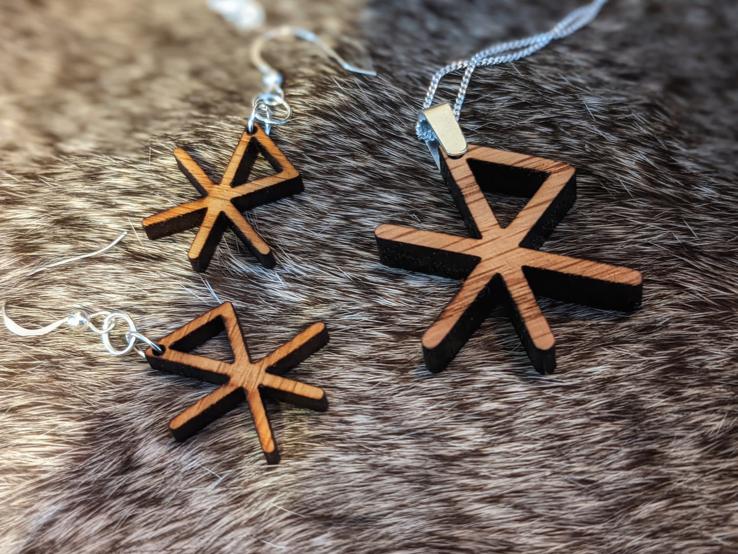 Sterling Silver & Oak Love Bindrune Norse Pagan Love Necklace | Valentine's Gift | Runes | Wunjo | Gebo