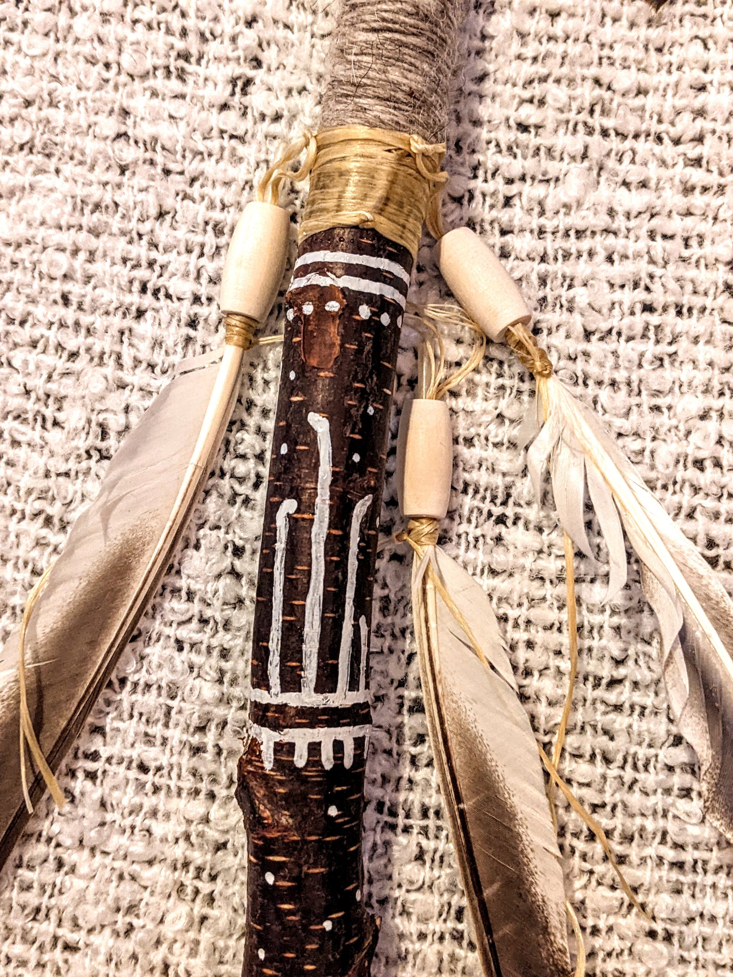 55" Tall Níufiðri "Nine-Feathers" Shaman Rattle | Wolf Fur | Bear Hide | Elk Bone