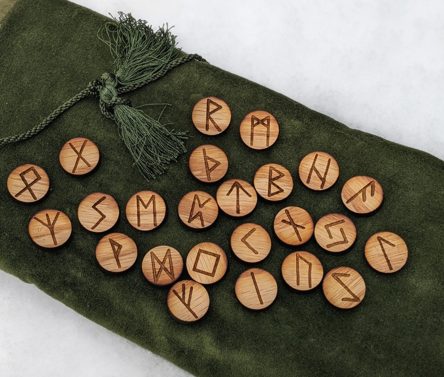 Red Oak Runes | Round Wood Runes | Elder Futhark Rune Set