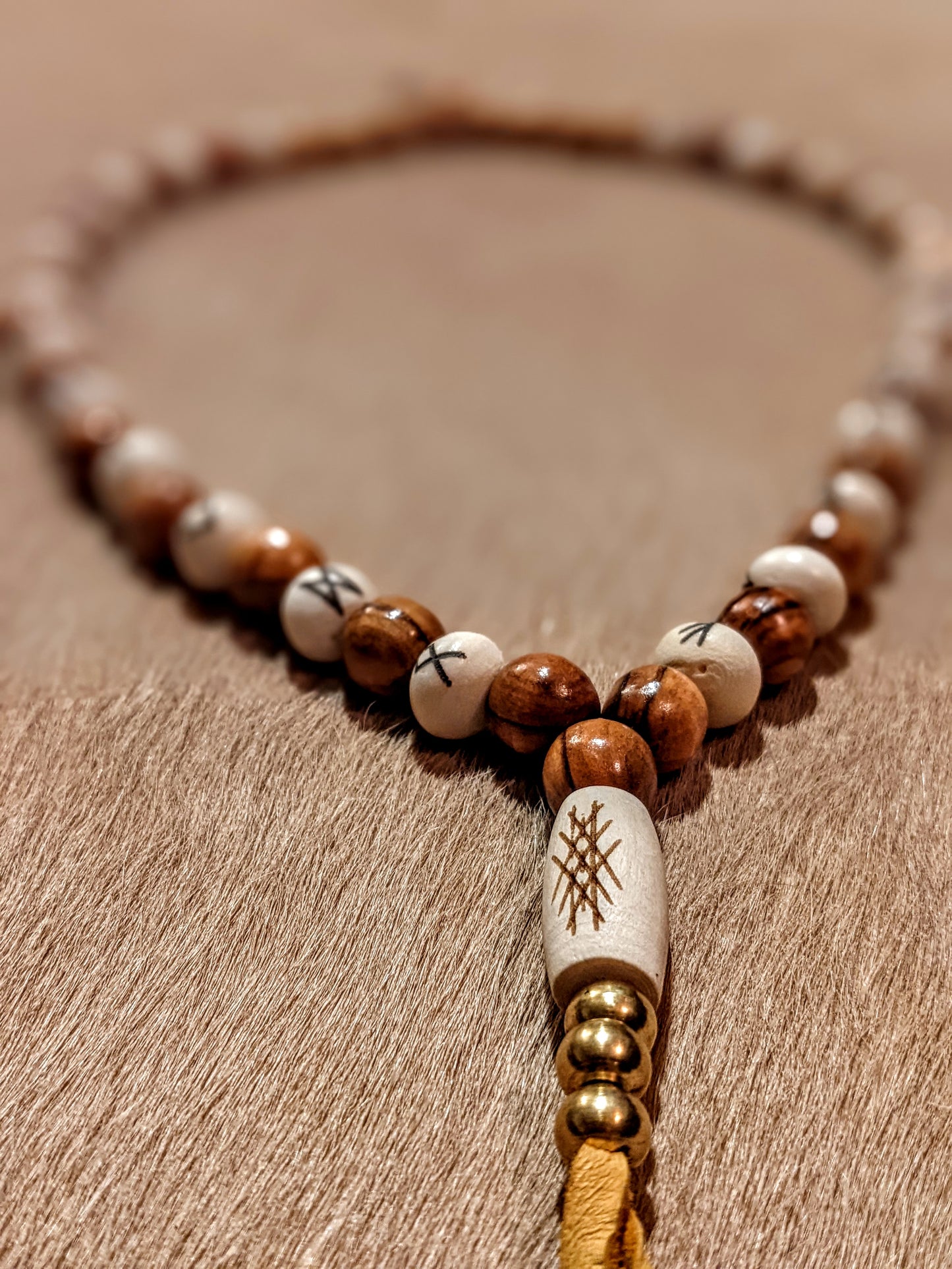 Runic Meditation Beads | Bone Wood Brass & Horse Hair