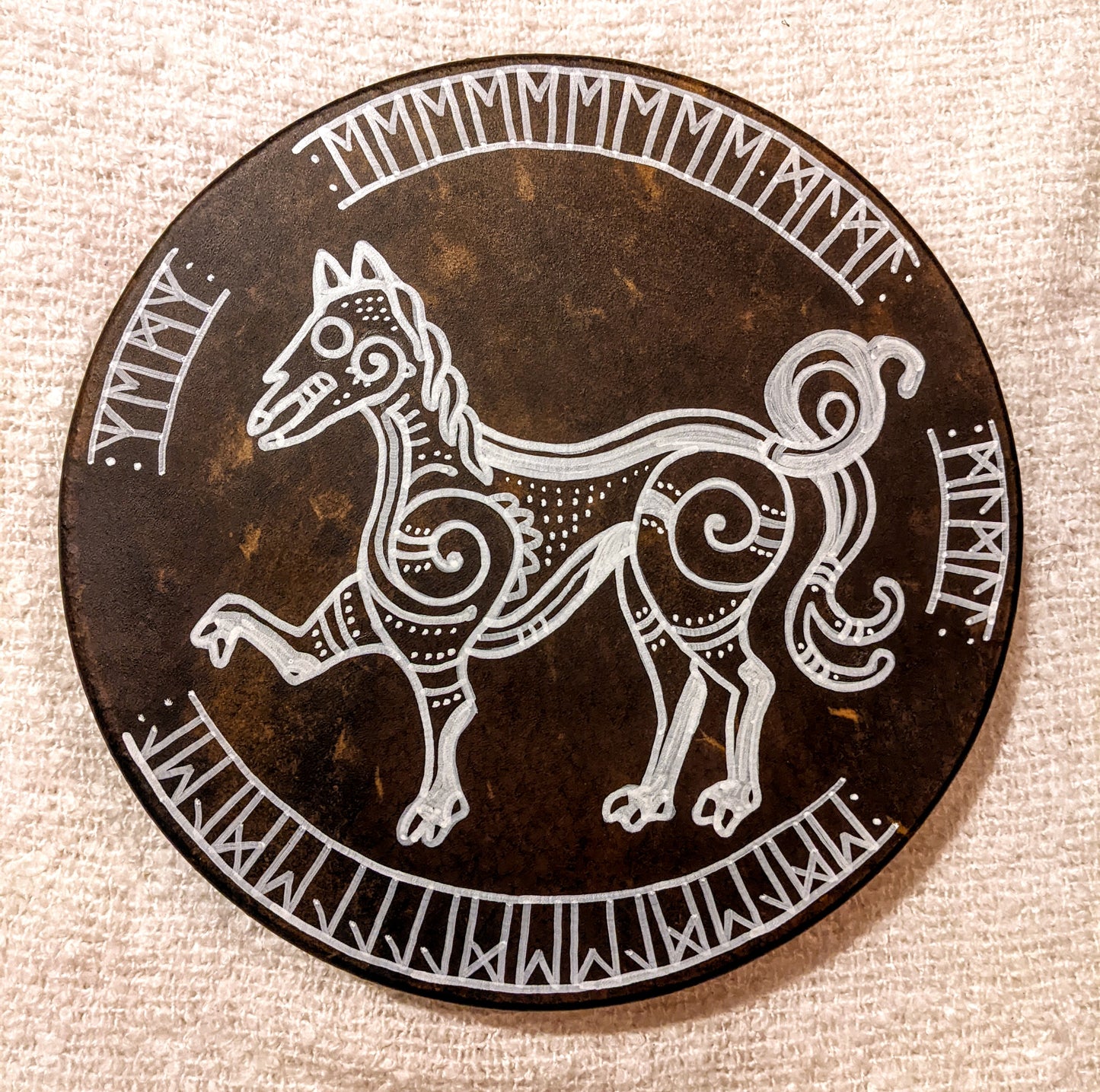 12" Horse Hide Bäckahästen Drum | Horse Hide Drum | Elder Futhark Rune Drum