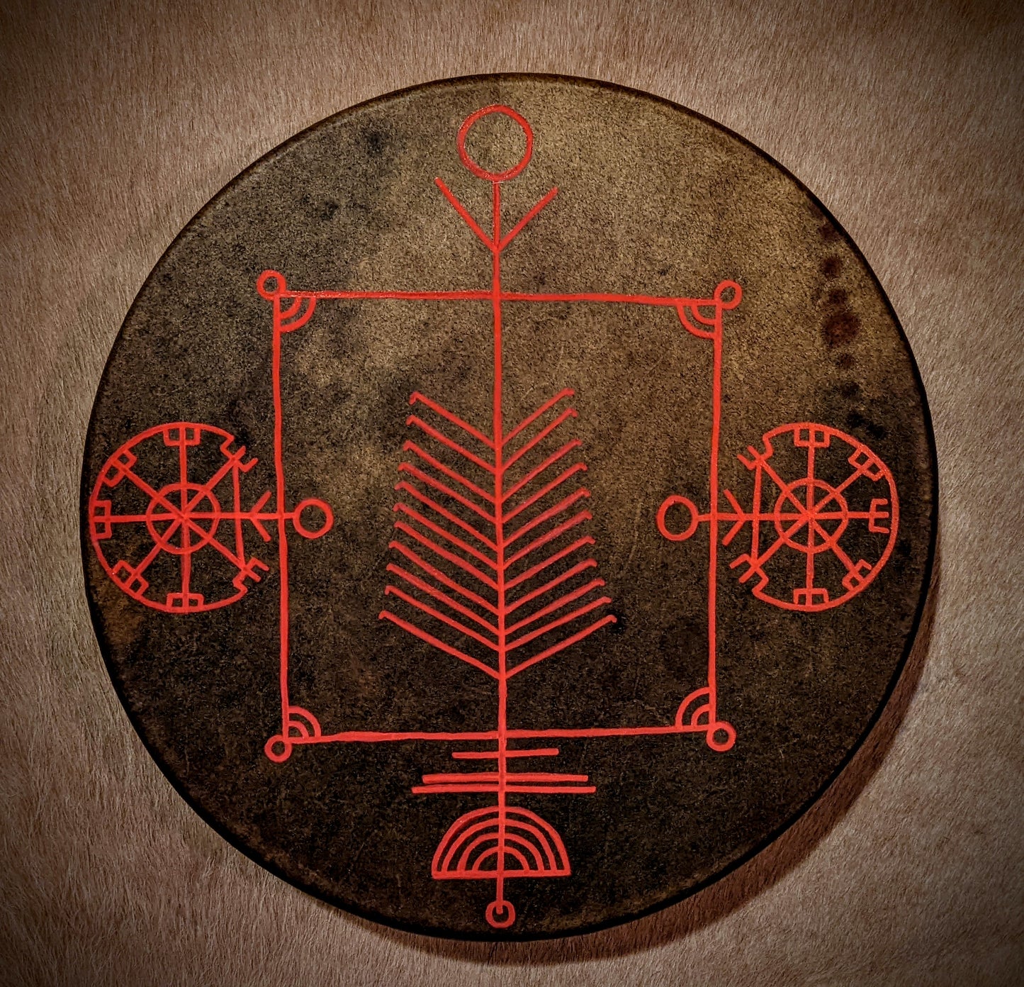 12" Bison Hide Lífsstafur Drum | Norse Pagan Drum | Nordic Art