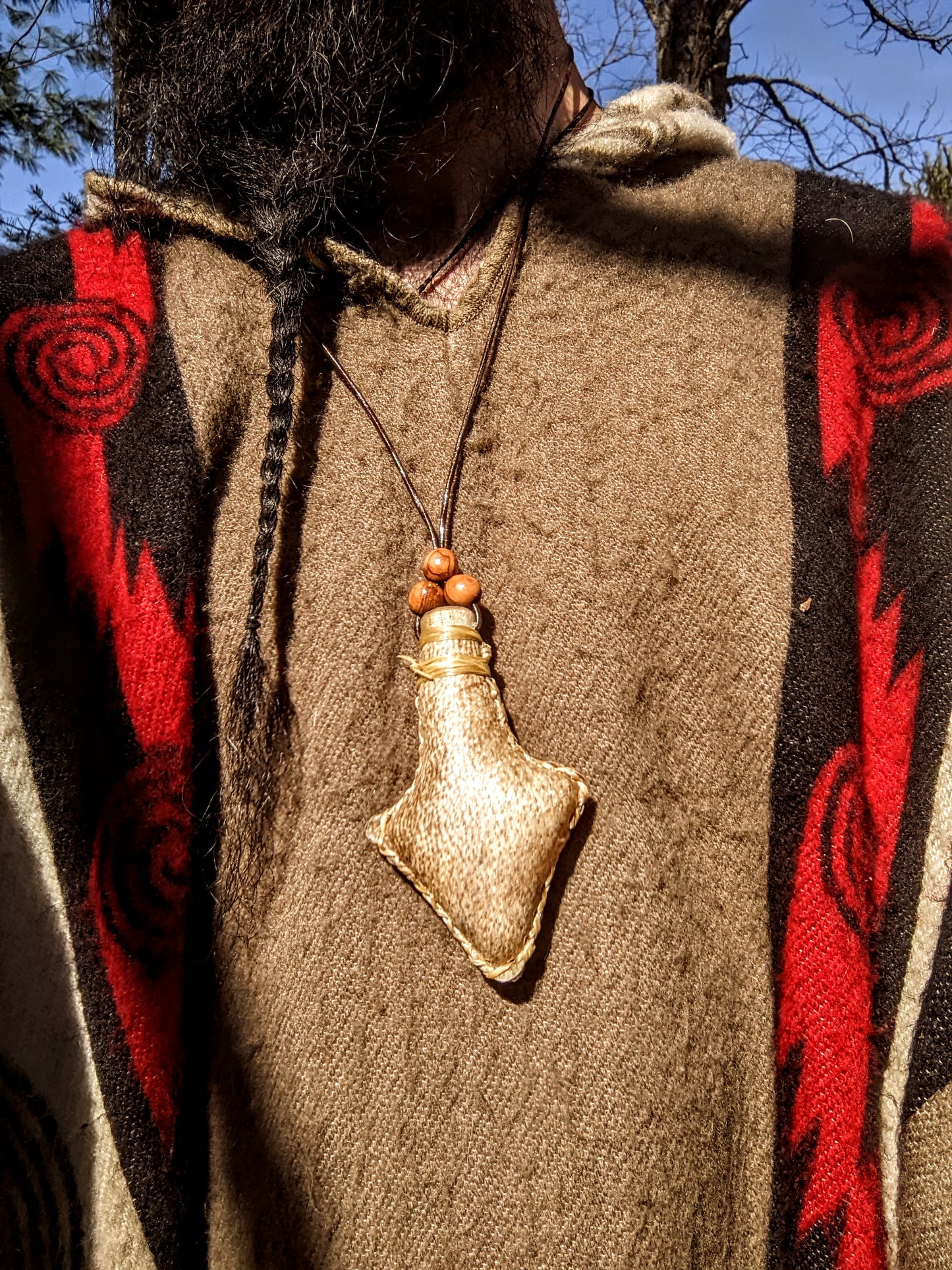 Arrowhead Gungnir Bear Hide Rattle Necklace