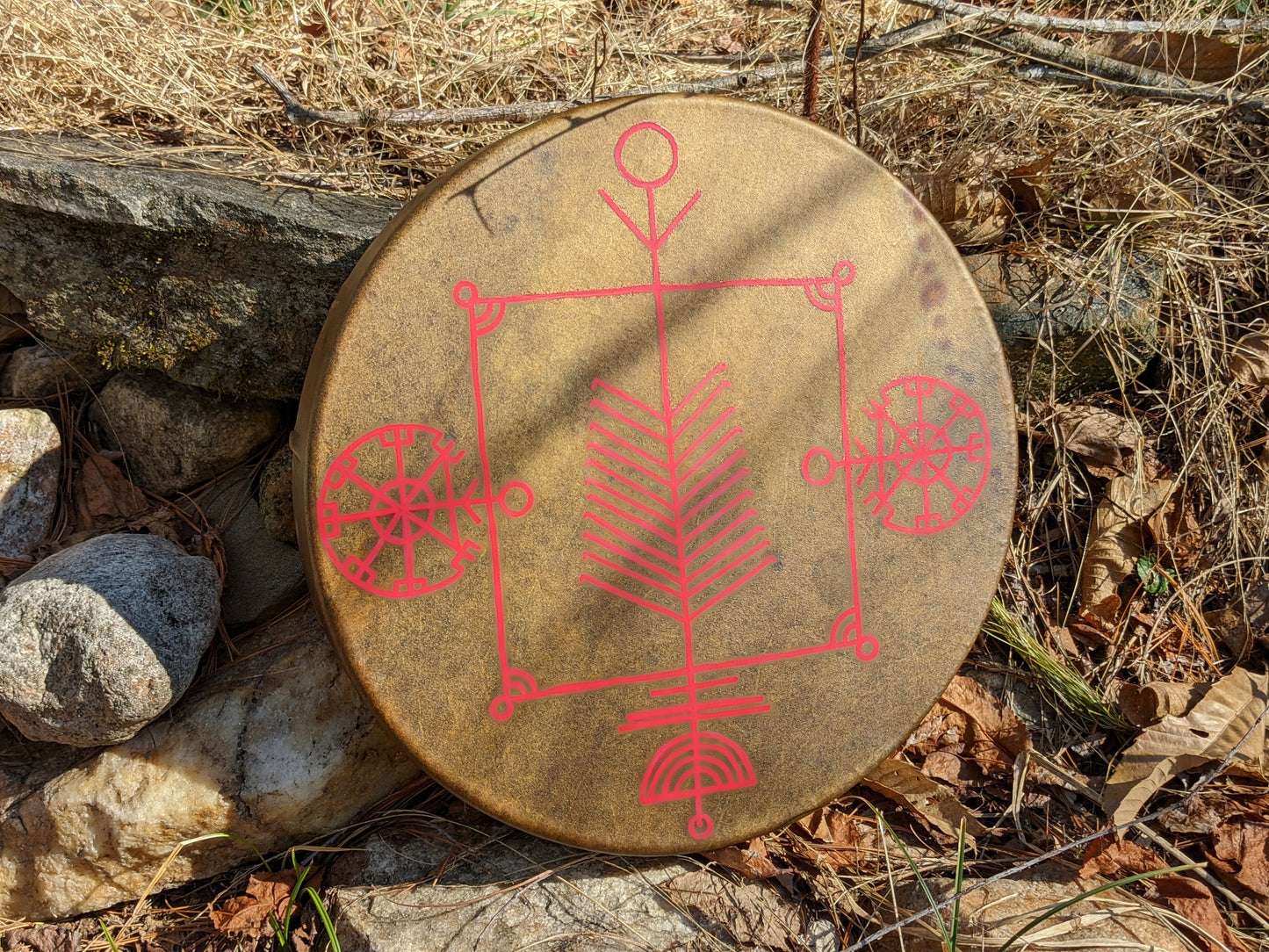 12" Bison Hide Lífsstafur Drum | Norse Pagan Drum | Nordic Art