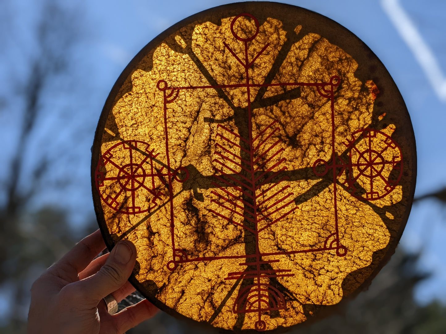 12" Bison Hide Lífsstafur Drum | Norse Pagan Drum | Nordic Art
