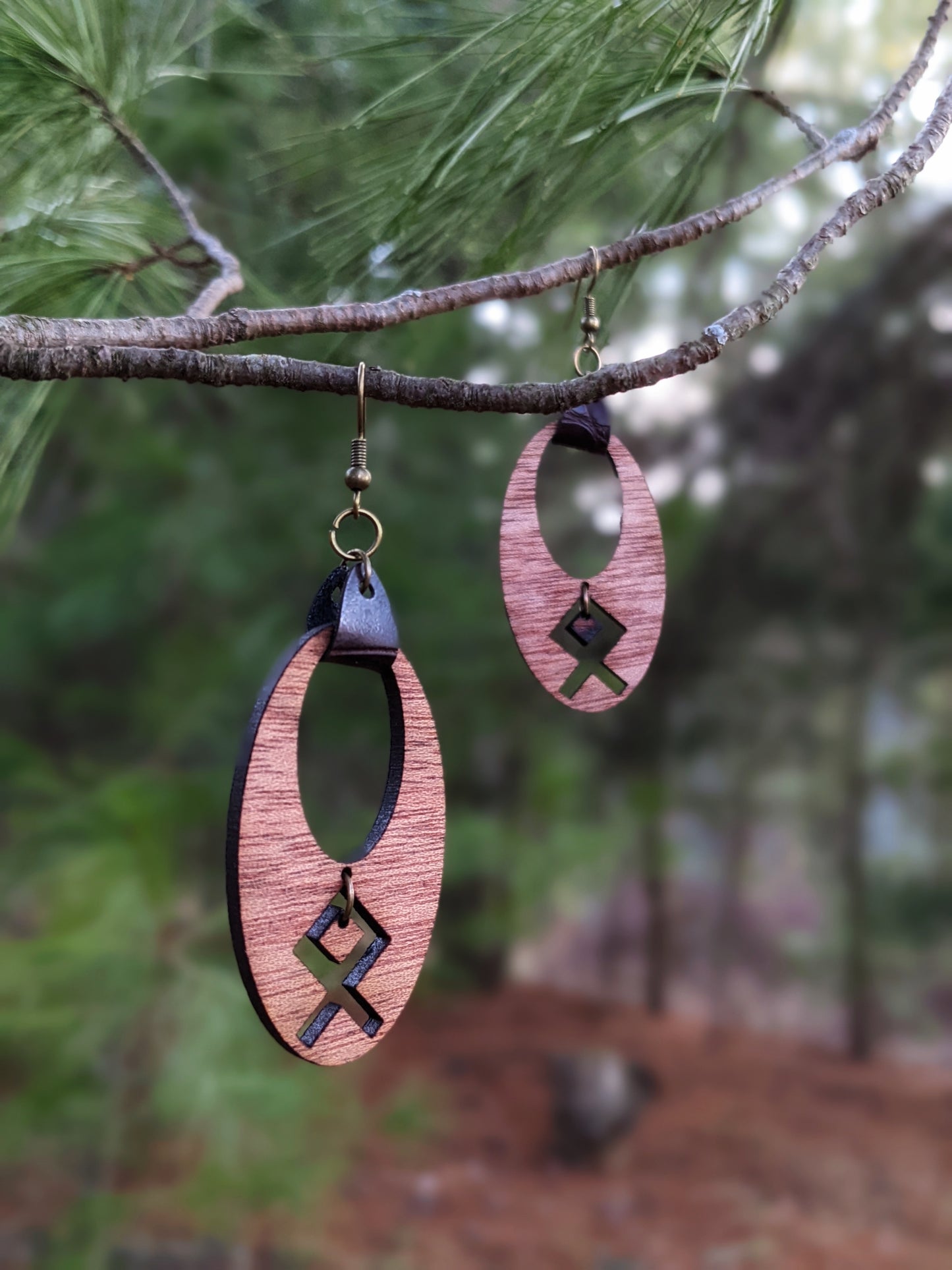 Mahogany Rune Earrings | Elder Futhark Runes Earrings | Norse Pagan Gift | Viking Earrings