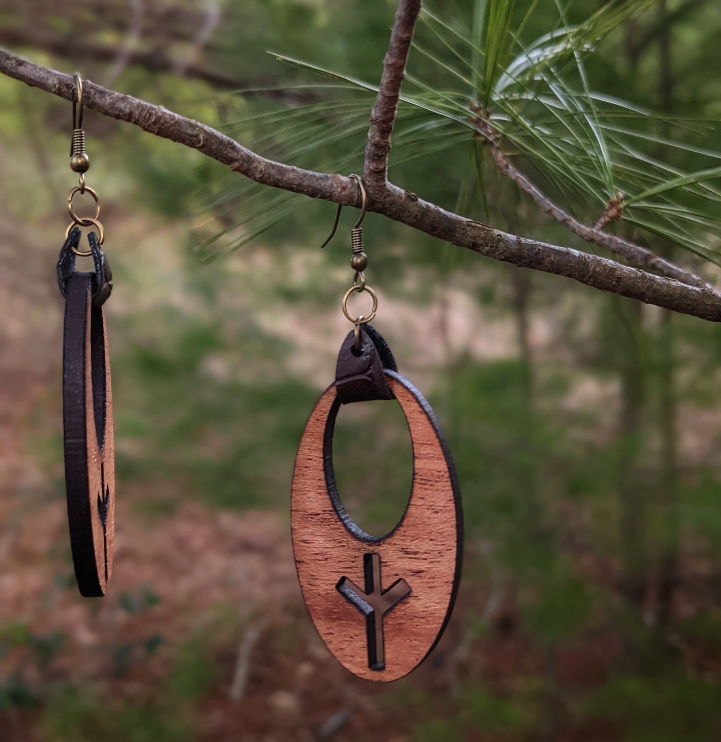 Mahogany Rune Earrings | Elder Futhark Runes Earrings | Norse Pagan Gift | Viking Earrings