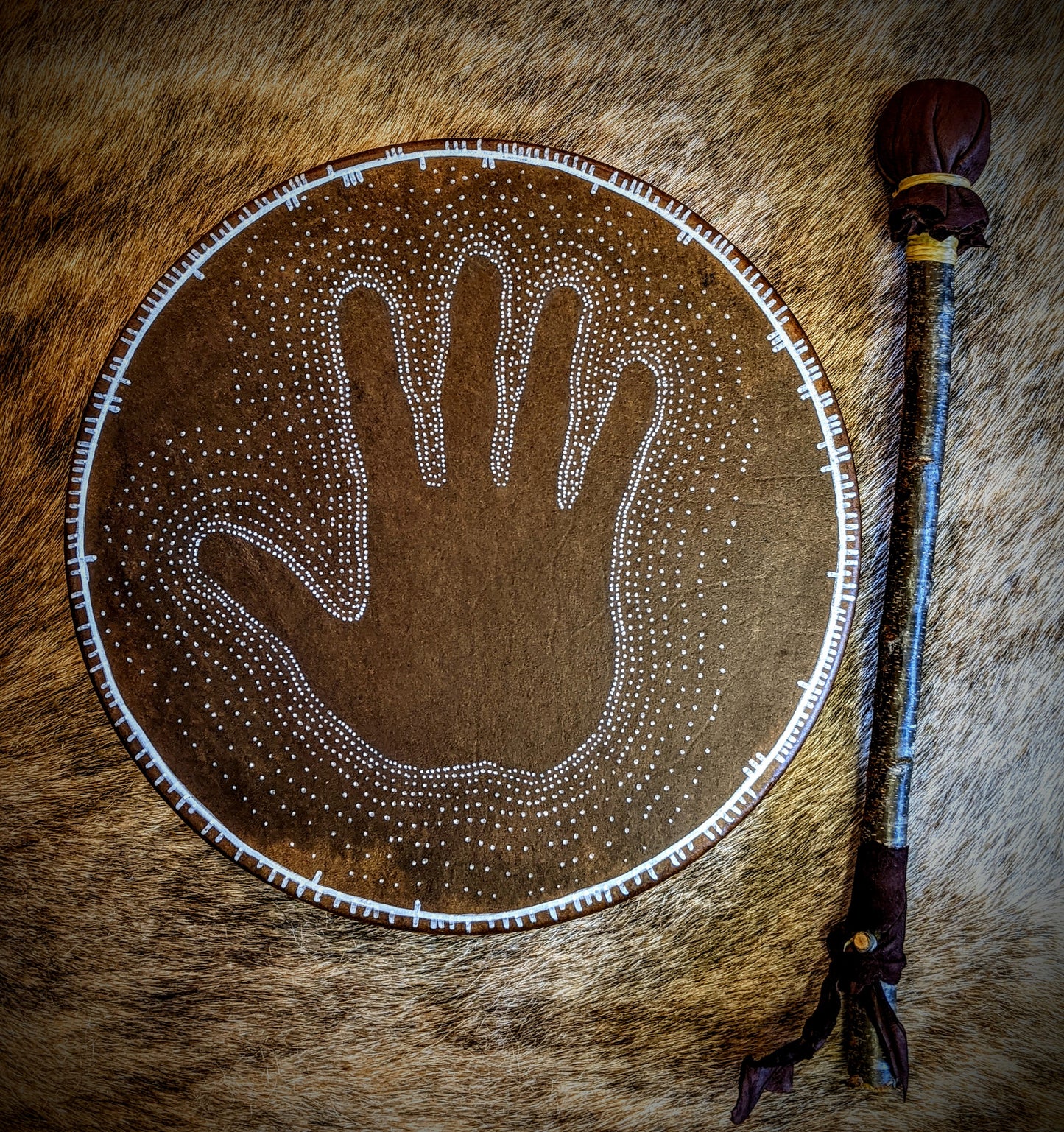 12" Bison Hide Drum | Läkande Hand | Healing Hand