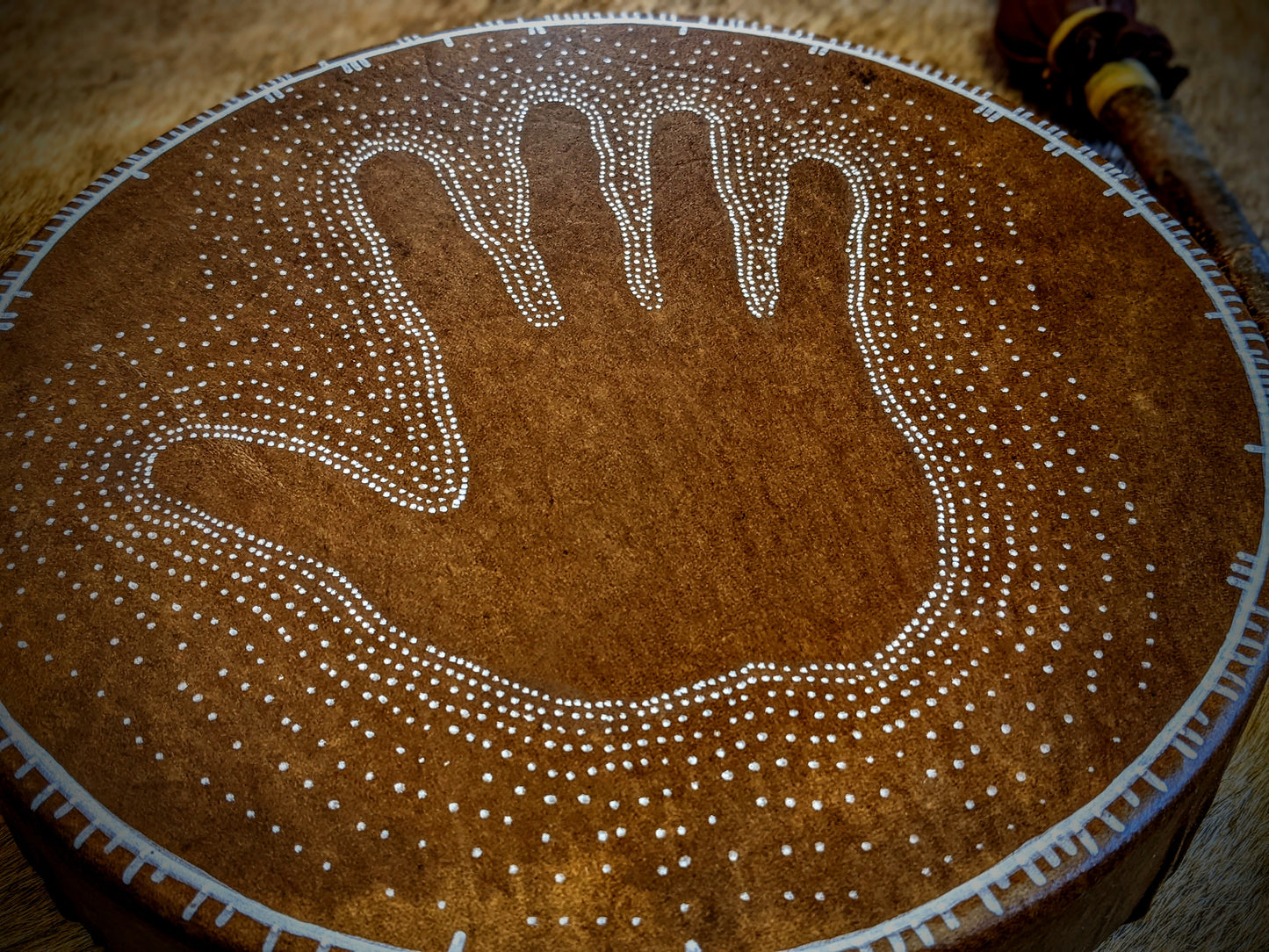 12" Bison Hide Drum | Läkande Hand | Healing Hand