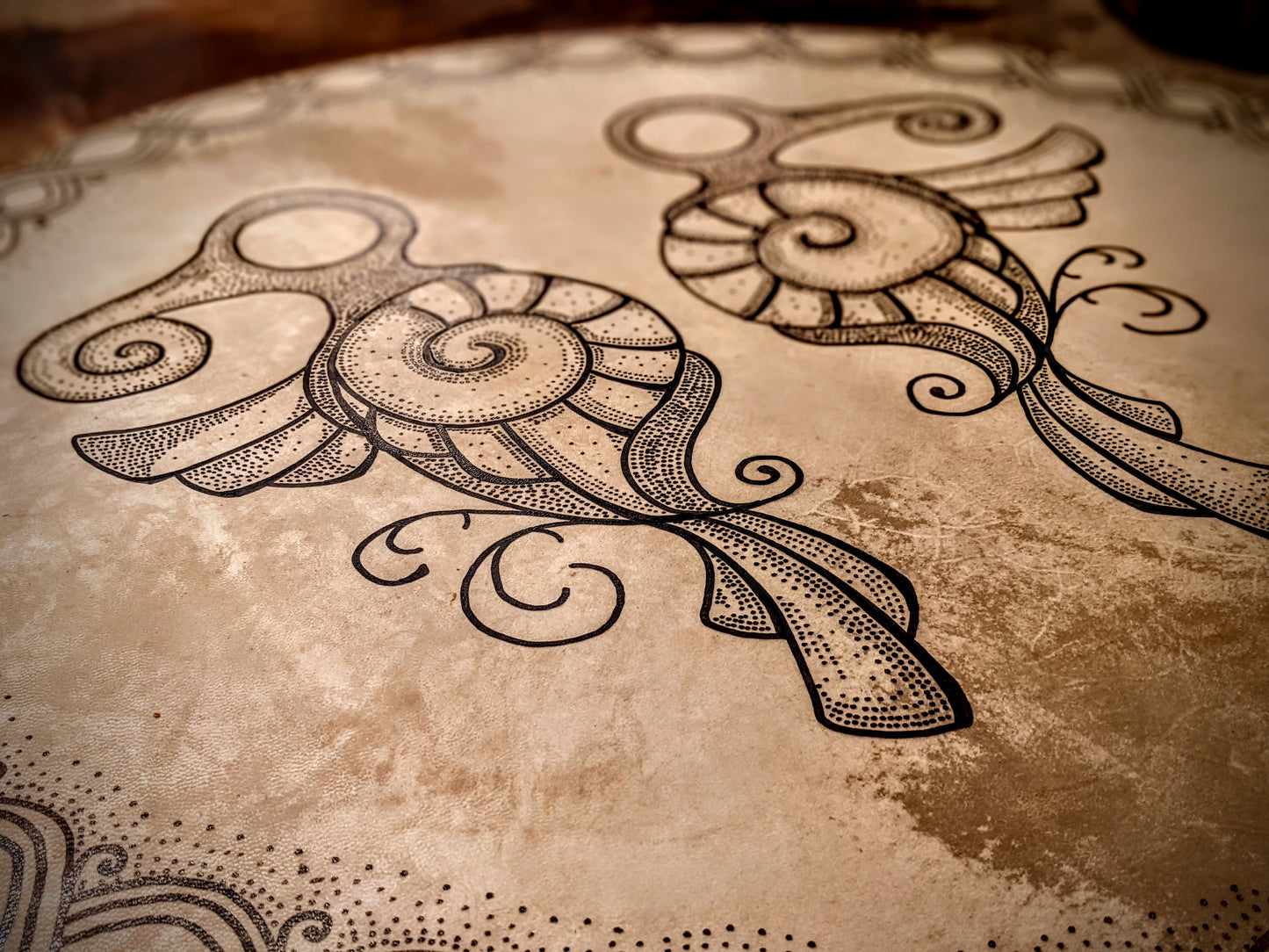 30 Inch Goat Hide Hugin Munin Raven Drum | Pre-Viking Age Art | Norse Pagan Shaman Drum