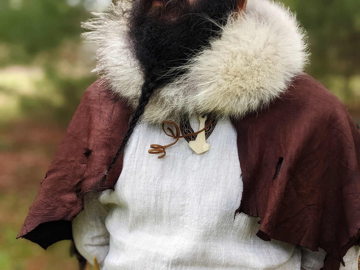 Wolf Fur + Buckskin Leather Cape | Antler Reinforced Stitching