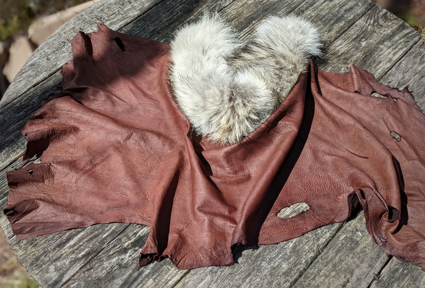 Wolf Fur + Buckskin Leather Cape | Antler Reinforced Stitching