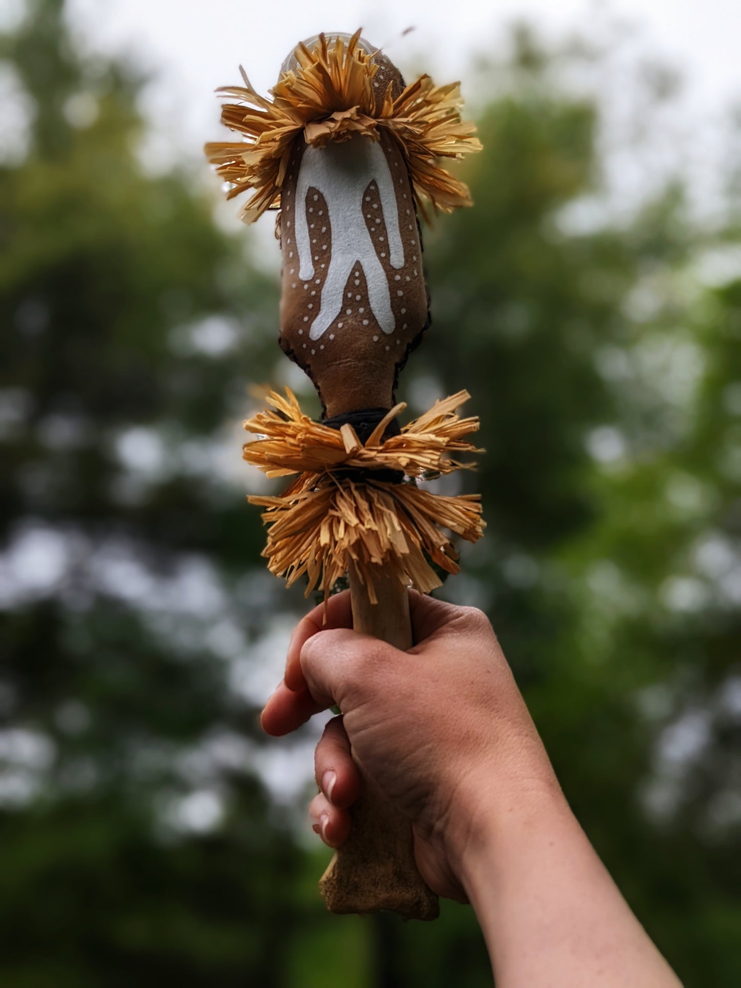 Star Shaman Rattle | Elk Hide | Deer Bone | Raffia