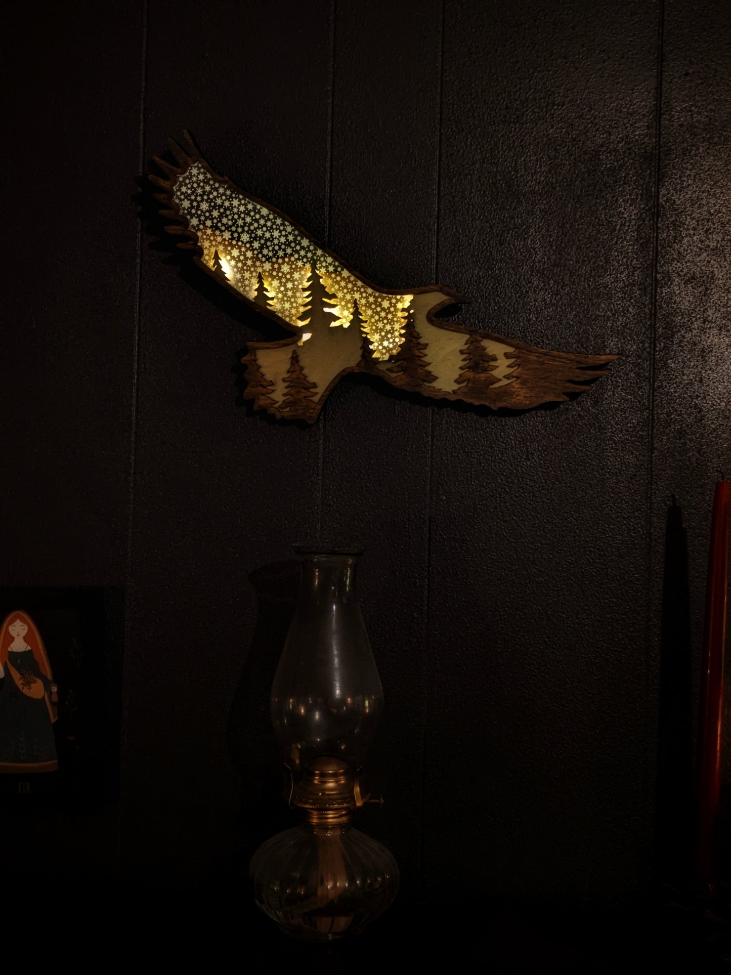18in Lighted Yule Raven Wall or Mantle Decor