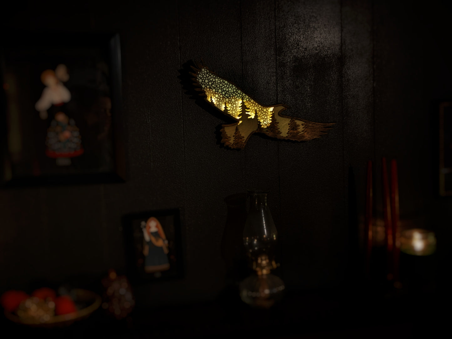 18in Lighted Yule Raven Wall or Mantle Decor