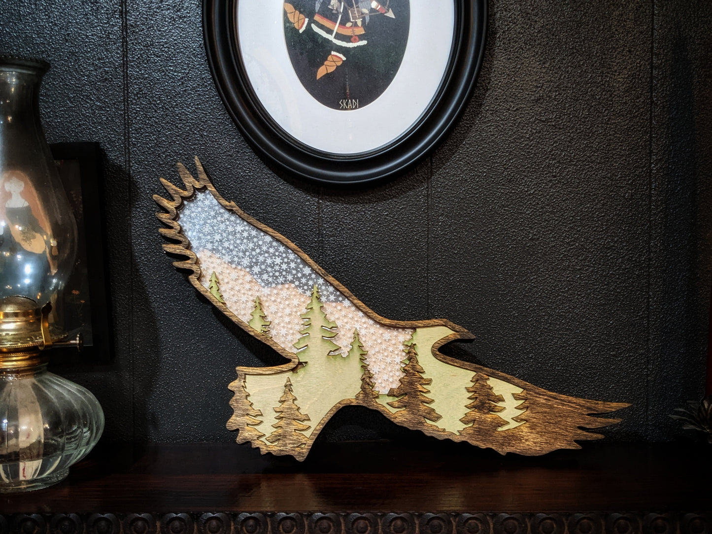 18in Lighted Yule Raven Wall or Mantle Decor