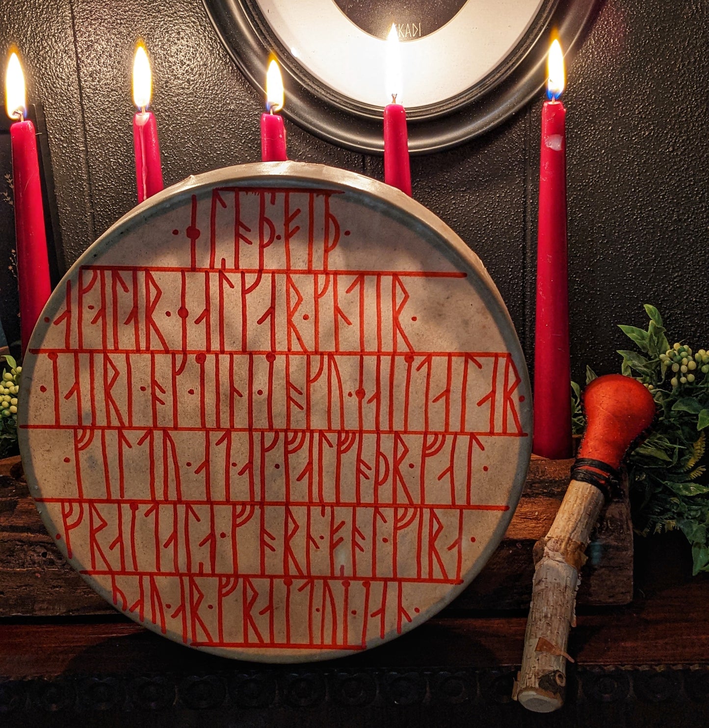 10 Inch Deer Hide Voluspa Hand Drum With Birch Rattle and Beater