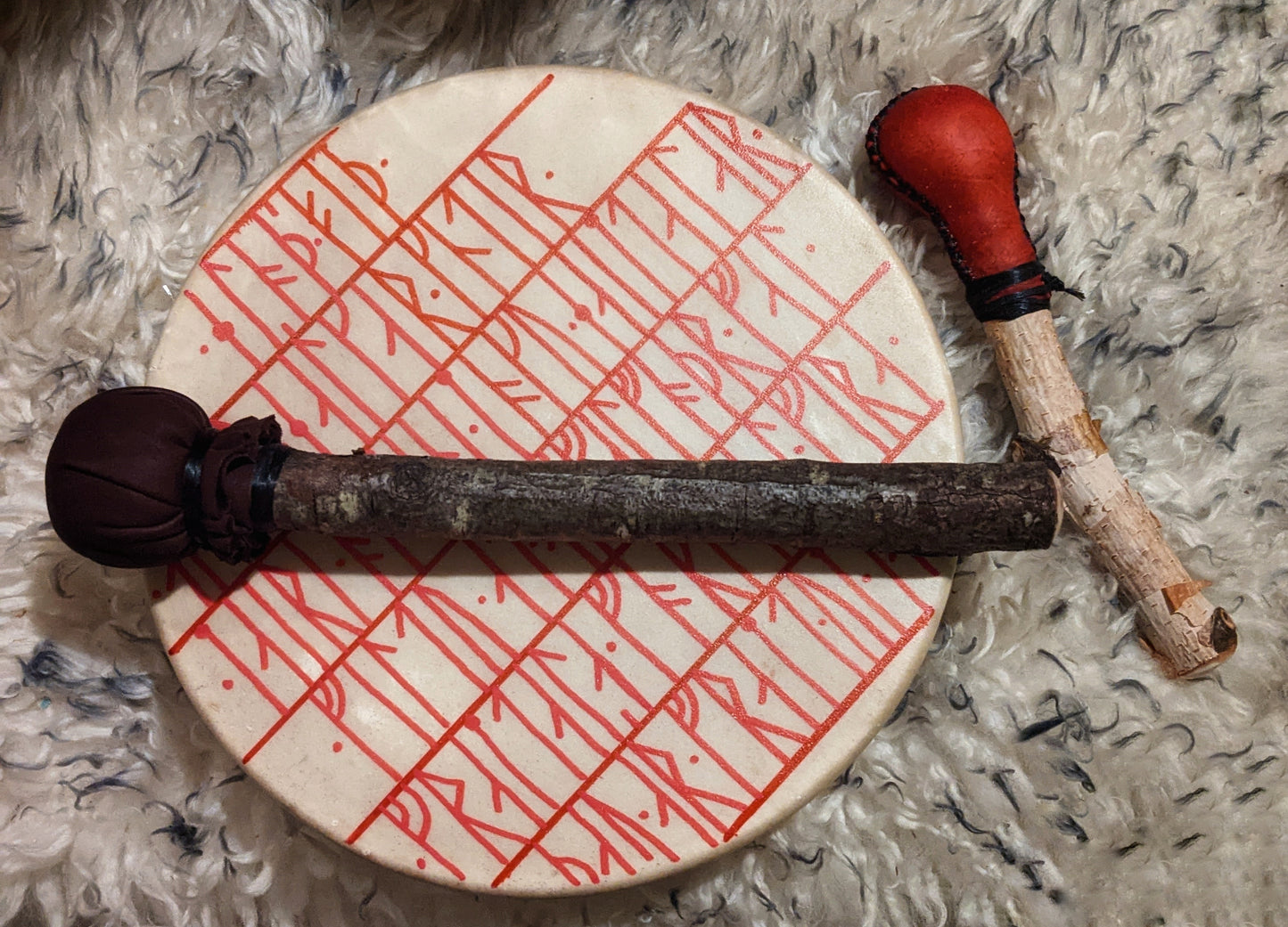 10 Inch Deer Hide Voluspa Hand Drum With Birch Rattle and Beater