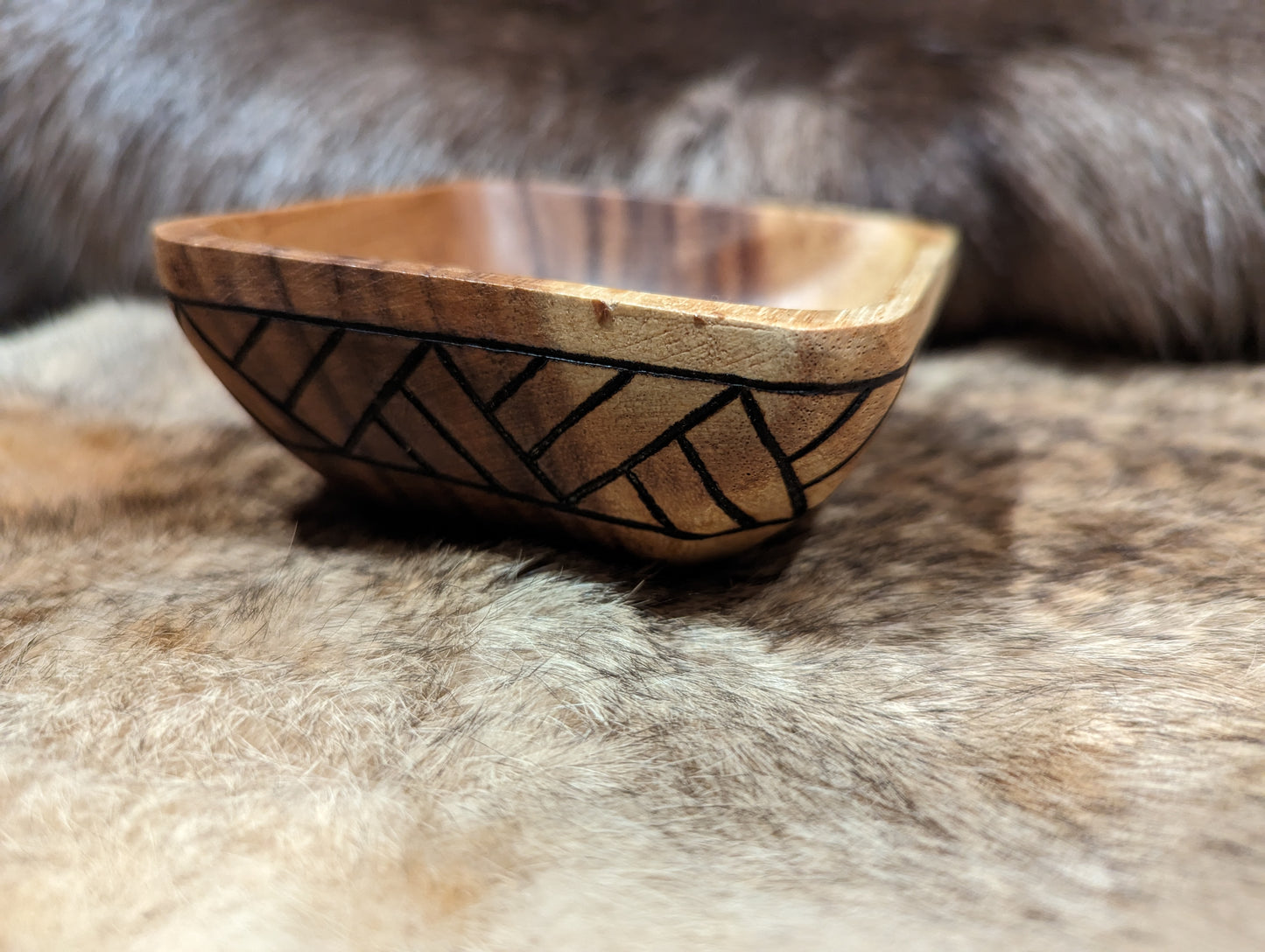 Knotwork Wood Hand Burned Square Bowl