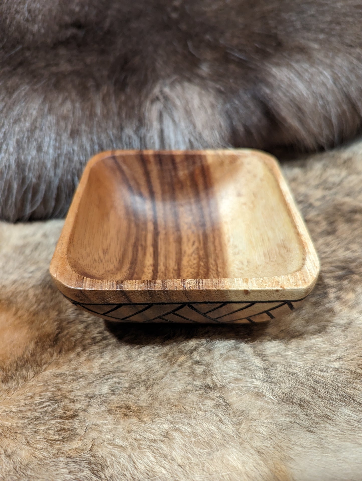 Knotwork Wood Hand Burned Square Bowl