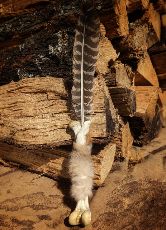 Barred Turkey Feather Deer Bone Rabbit Fur Smudging Smoke Fan