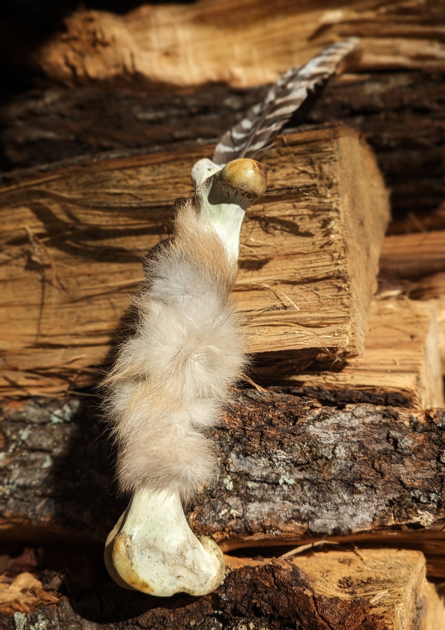 Barred Turkey Feather Deer Bone Rabbit Fur Smudging Smoke Fan