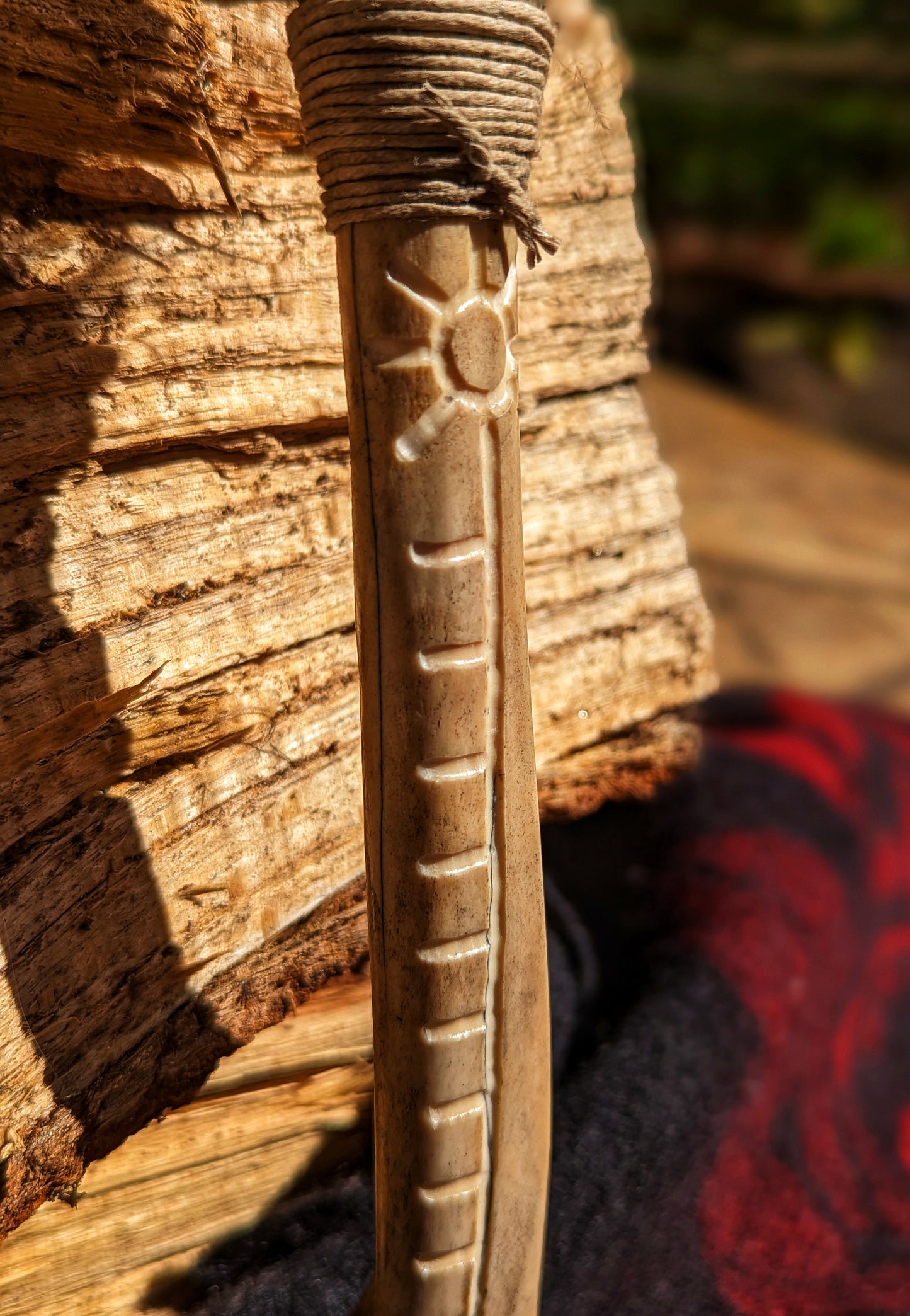 Bone Rattle Engraved Large Feather Smoke Wand