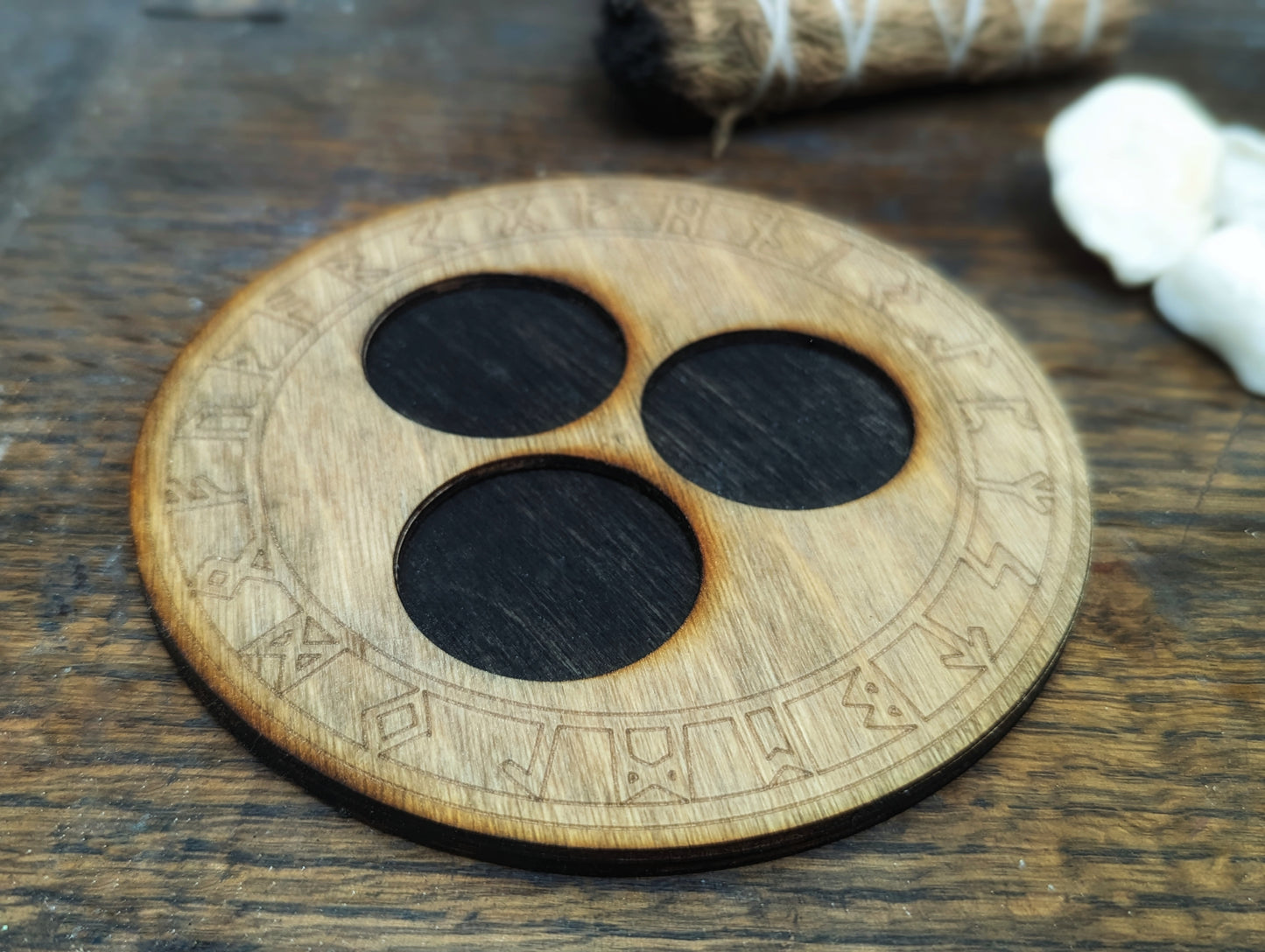 Triple Tealight Holder With Runes